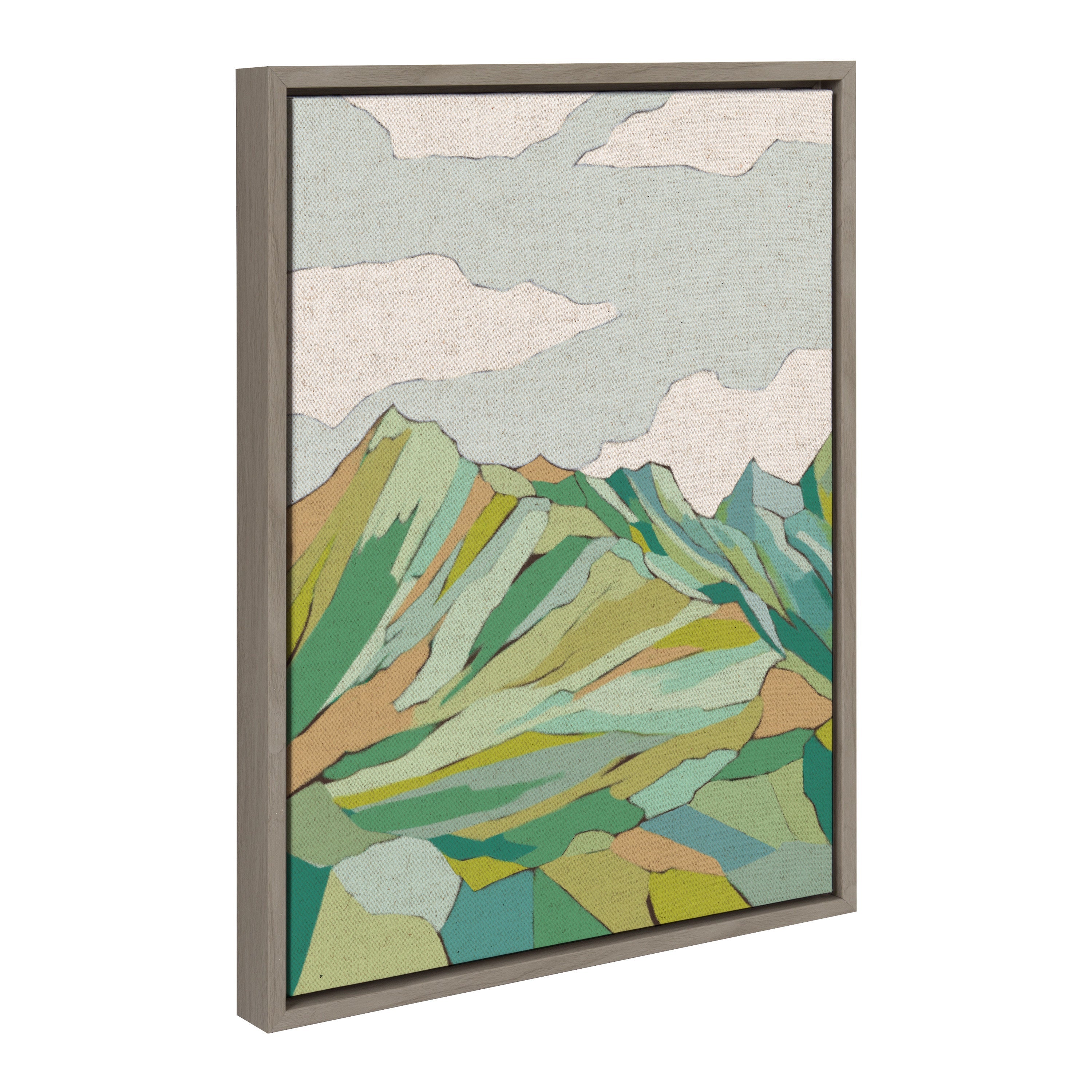 Gray-toned Sylvie Graubunden mountain scene on framed canvas art