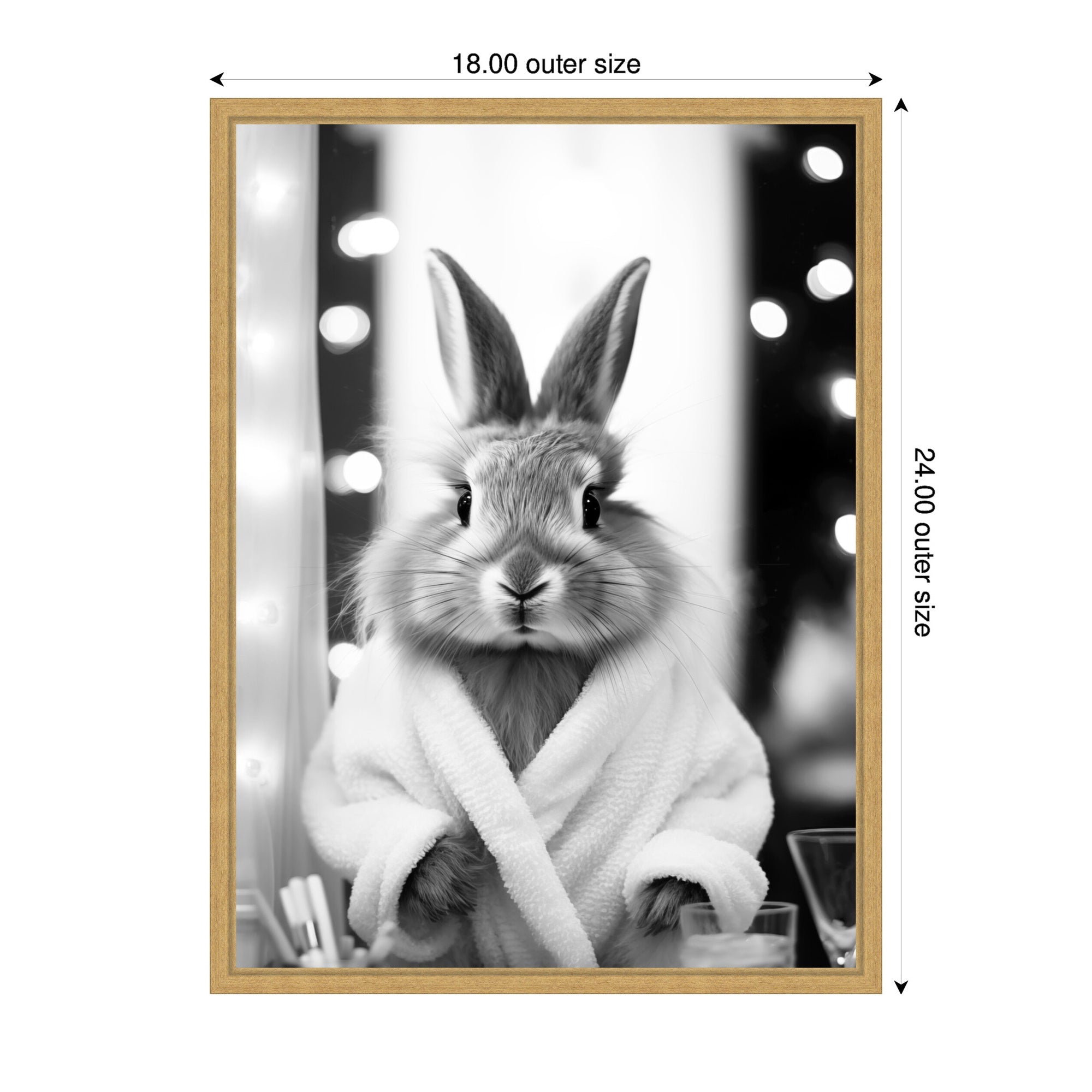 Sylvie Bunny Glam Bathroom Art Towel Robe Black and White Framed Canvas by The Creative Bunch Studio