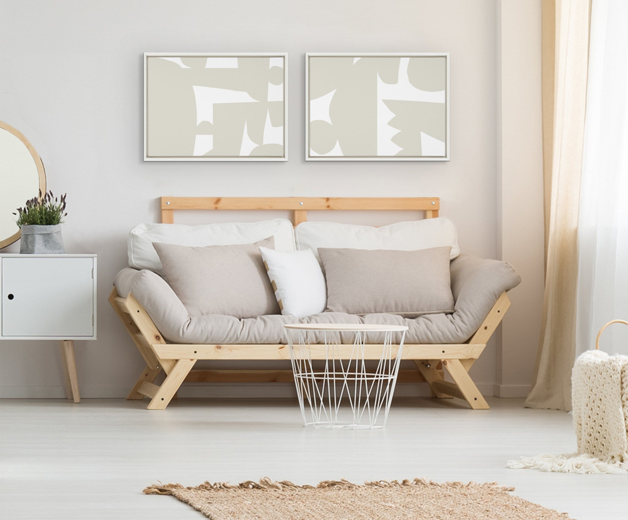 Sylvie Quiet Jungle 1 left and Right Neutral Abstract Framed Canvas by kateandlaurel - product image 5 for Resin Society