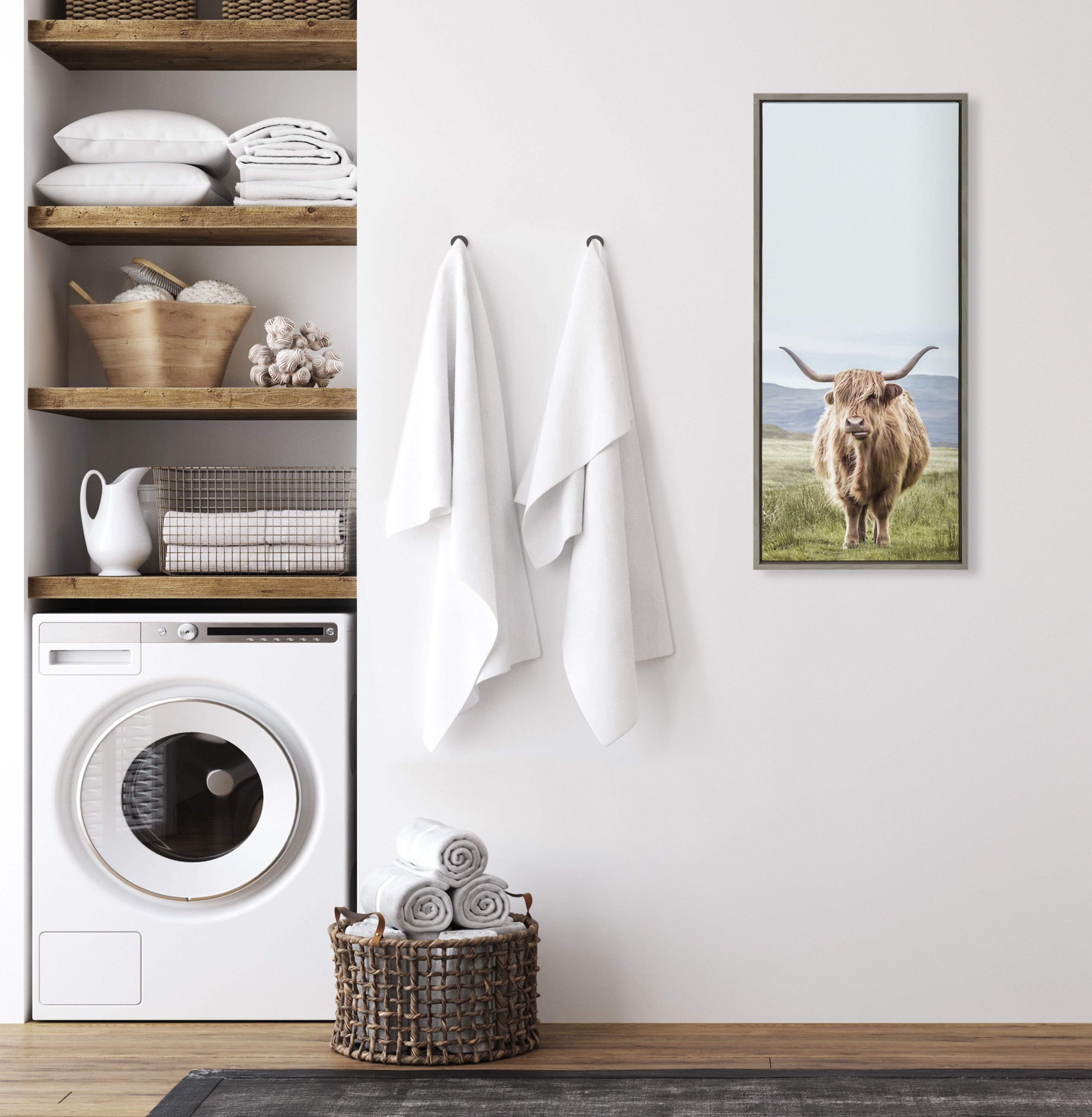 Sylvie Highland Cow Mountain Landscape Framed Canvas by The Creative by kateandlaurel - product image 11 for Resin Society