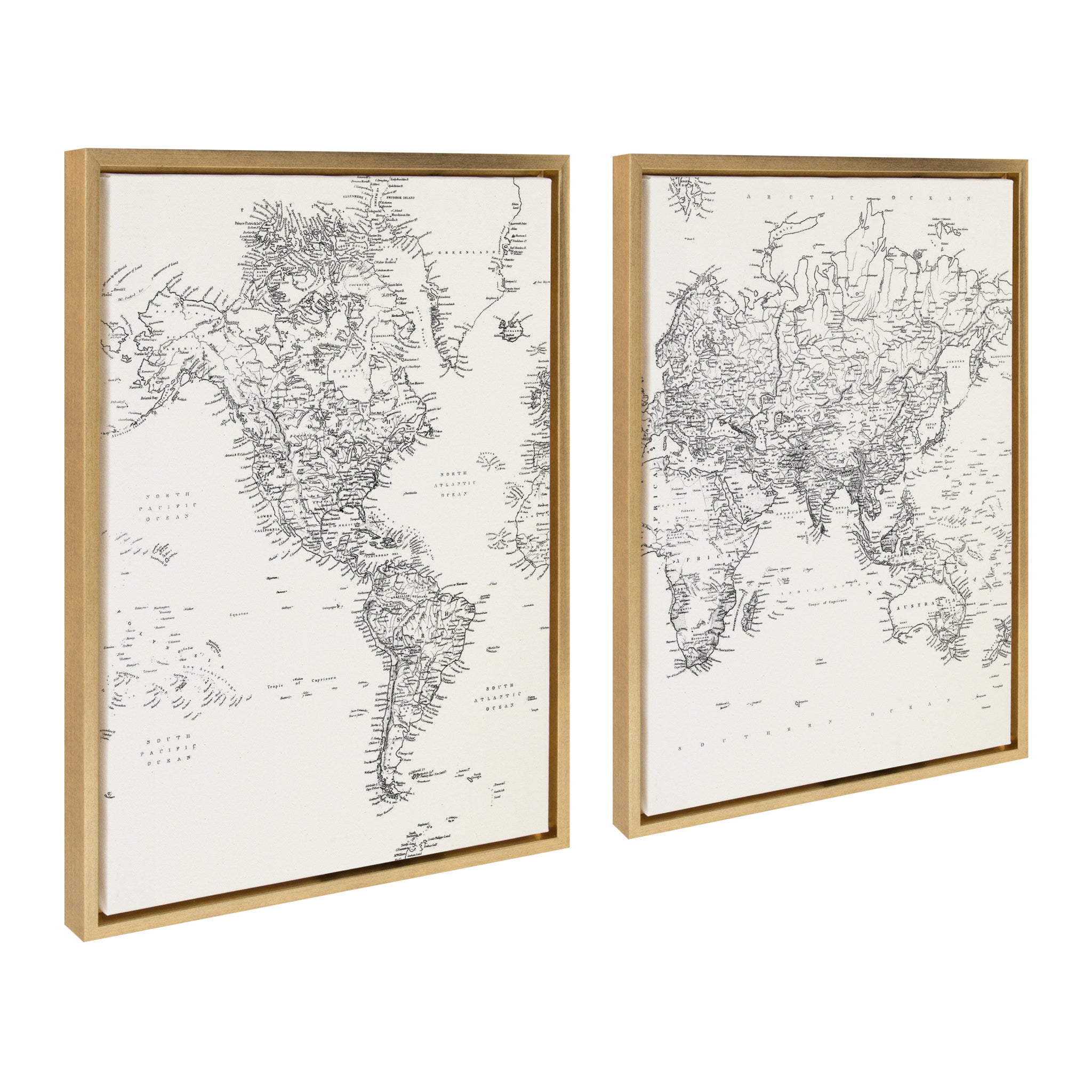 Sylvie Black and White Modern Retro World Map Framed Canvas Set by The by kateandlaurel - product image 2 for Resin Society