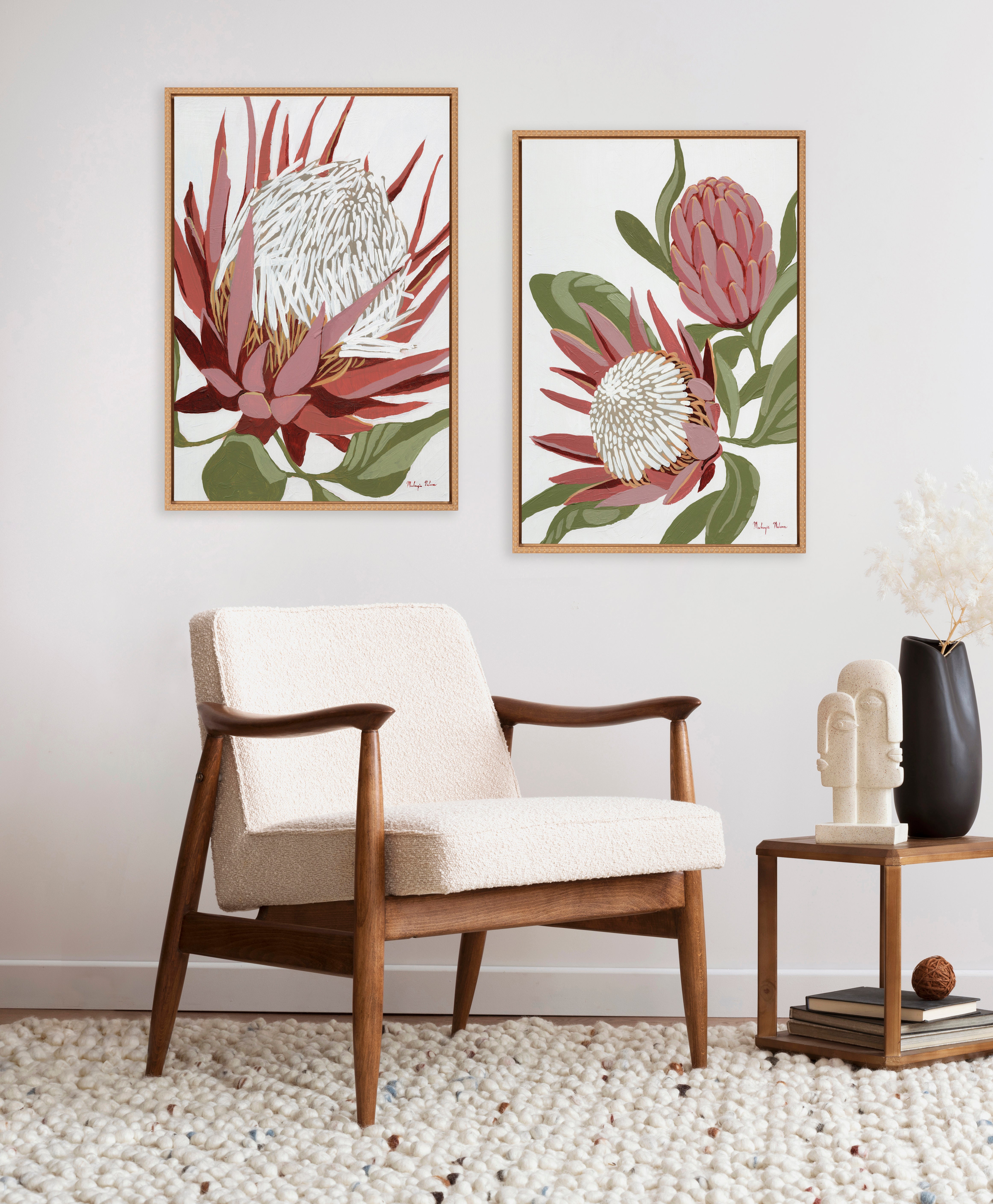 Sylvie Beaded King Protea and King Protea 2 Framed Canvas Art Set by Mackenzie Nelson