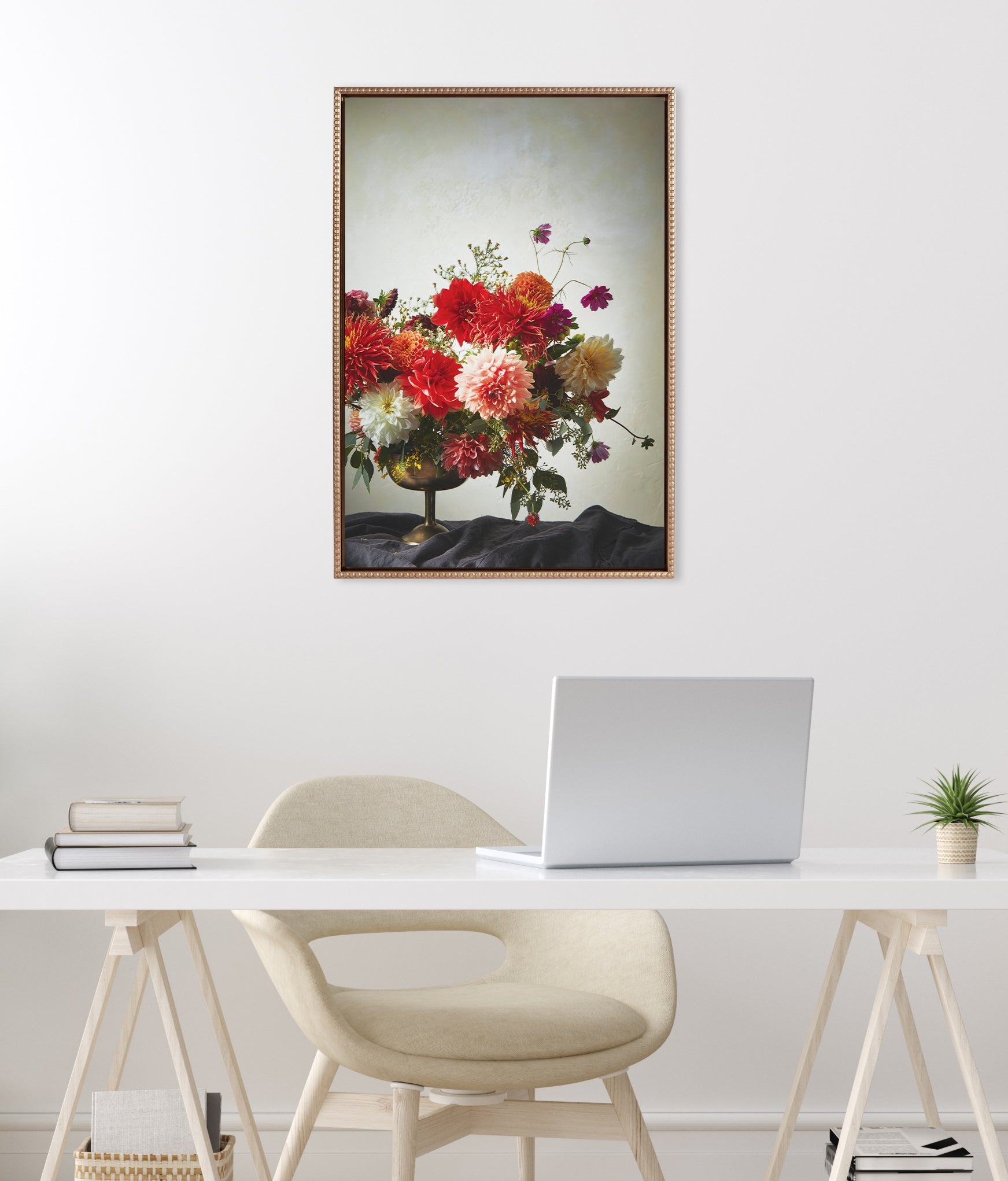 Sylvie Beaded Floral Study Cream Framed Canvas by Emiko and Mark Franzen of F2Images