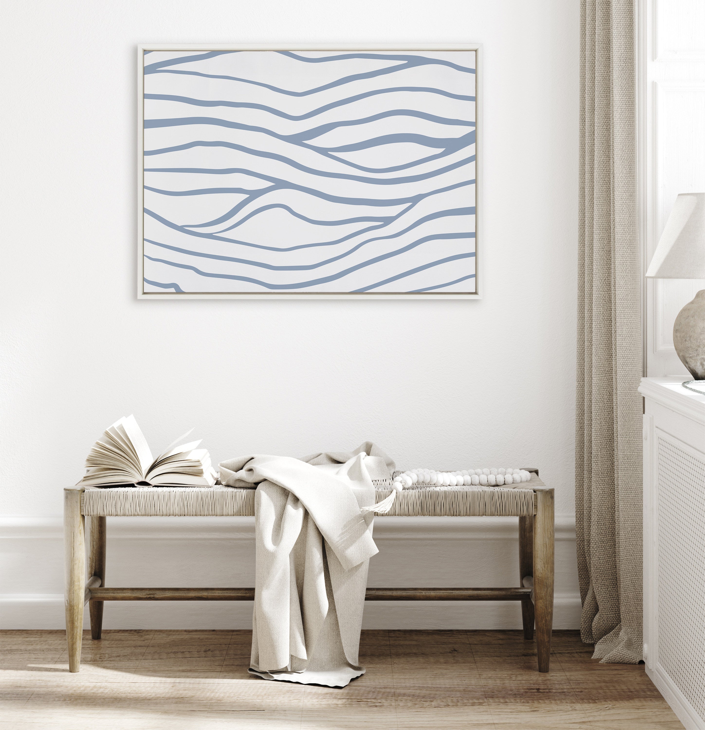 Sylvie Simple Elegant Coastal Waves Framed Canvas by The Creative Bunch Studio