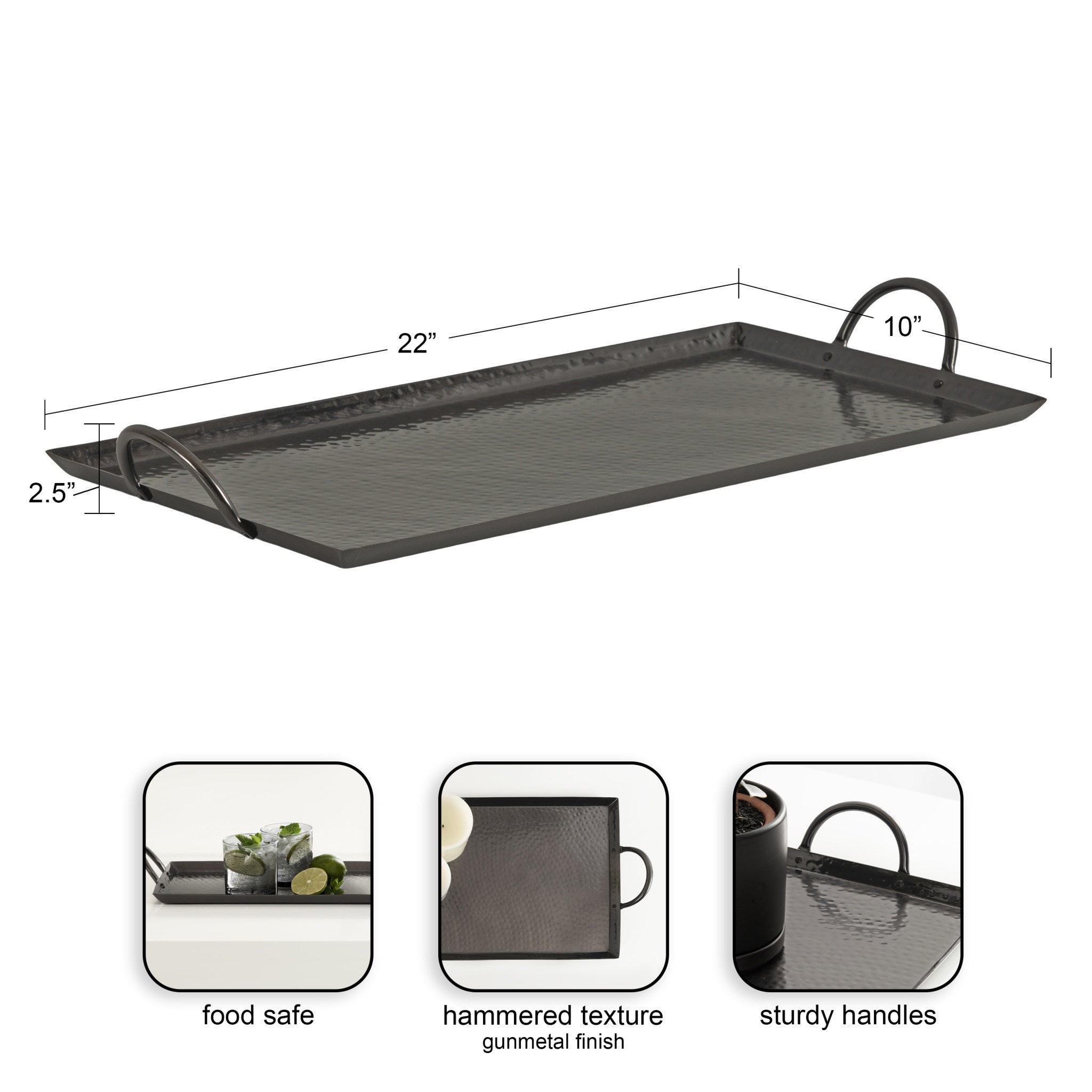 Sanzo Hammered Rectangle Metal Tray