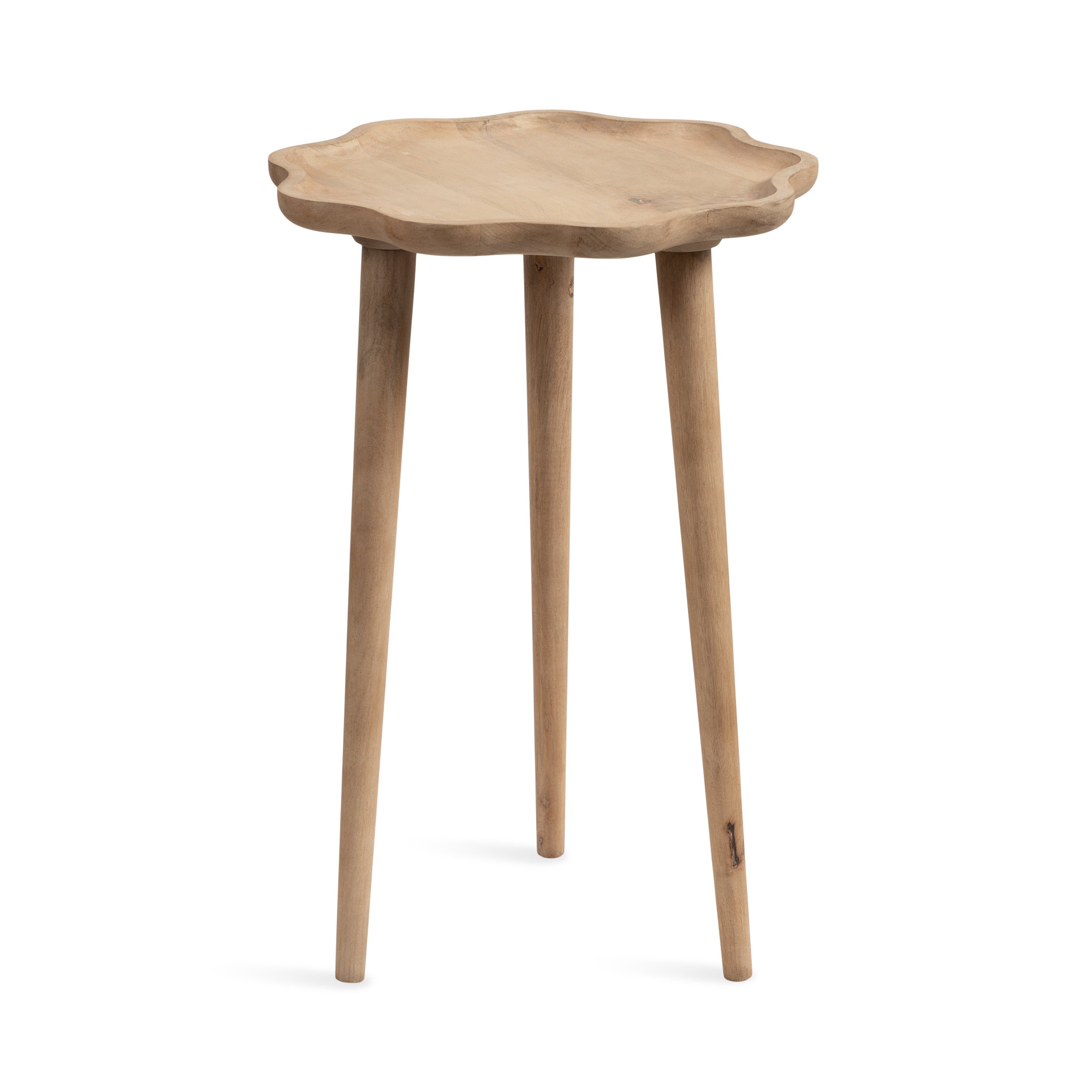 Alezar Scallop Wood Side Table with wavy edge tabletop in walnut brown finish