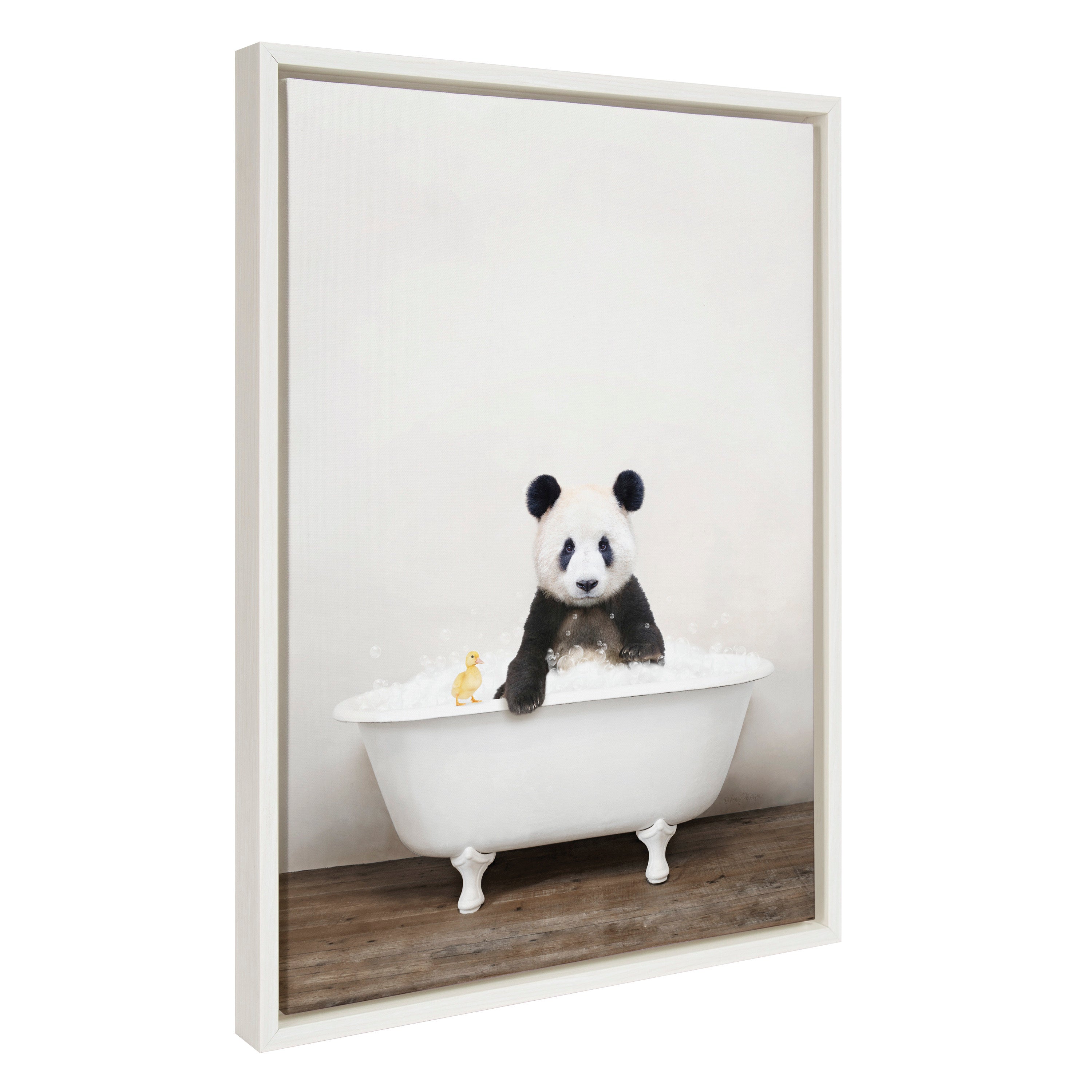 Sylvie Panda Waving in Rustic Bath Framed Canvas by kateandlaurel - product image 7 for Resin Society