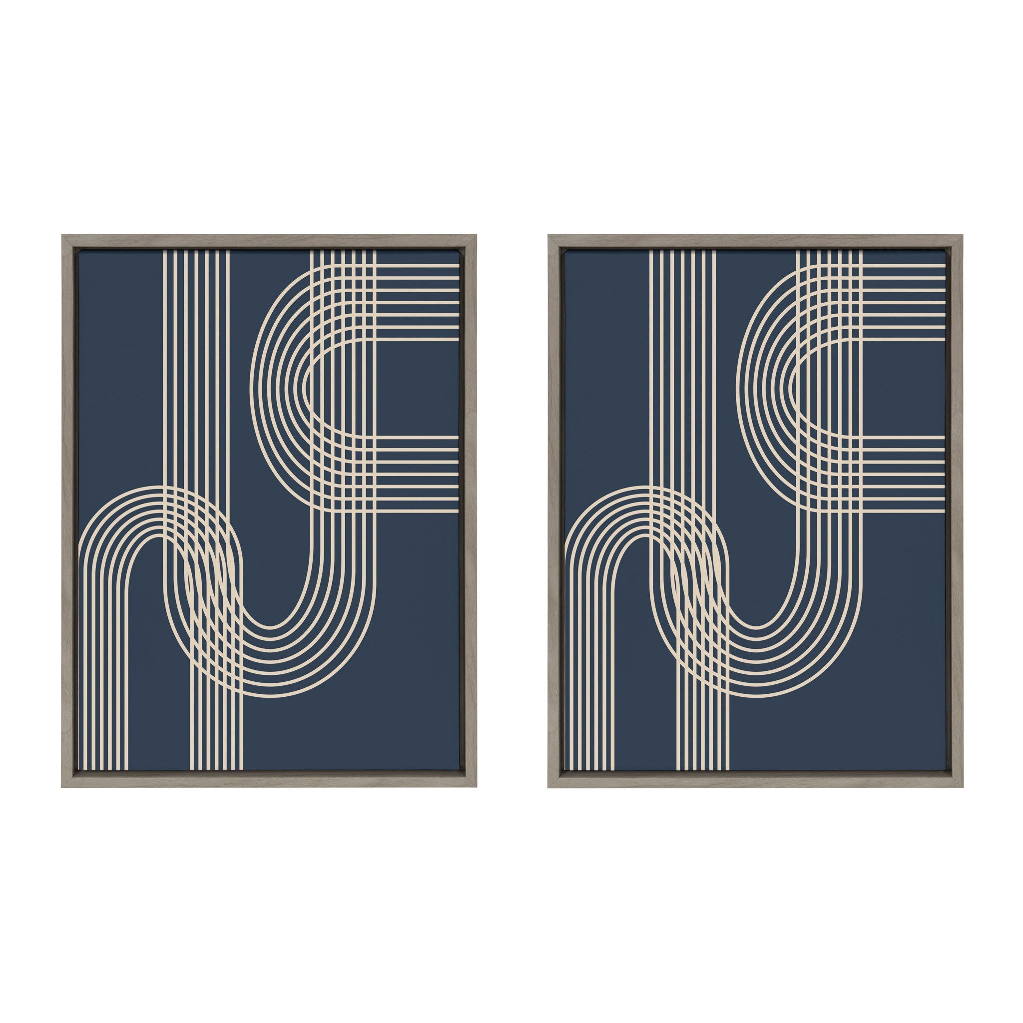 Sylvie Lines in Blue Framed Canvas Set by kateandlaurel - main product image for Resin Society