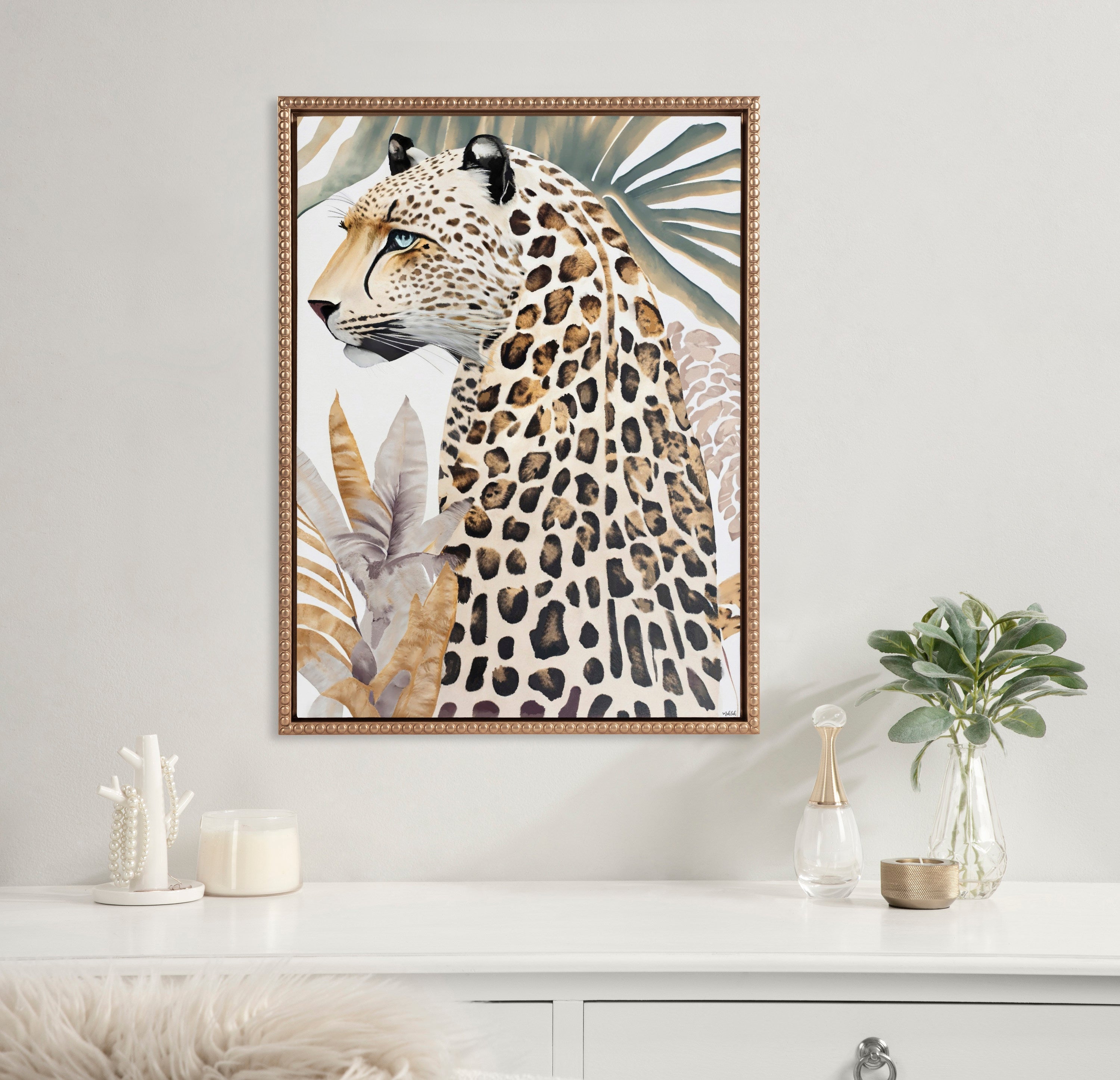 Sylvie Beaded Fern Cheetah Framed Canvas by Inkheart Designs