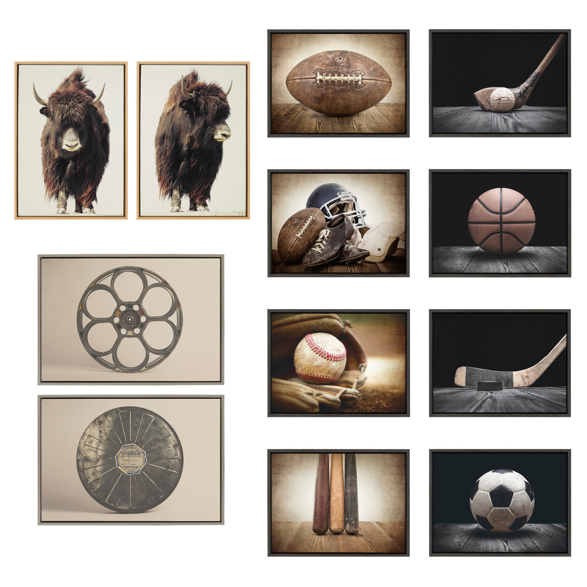 Sylvie Movie Tin and Movie Reel Sepia Framed Canvas Art Set by Saint and Sailor Studios
