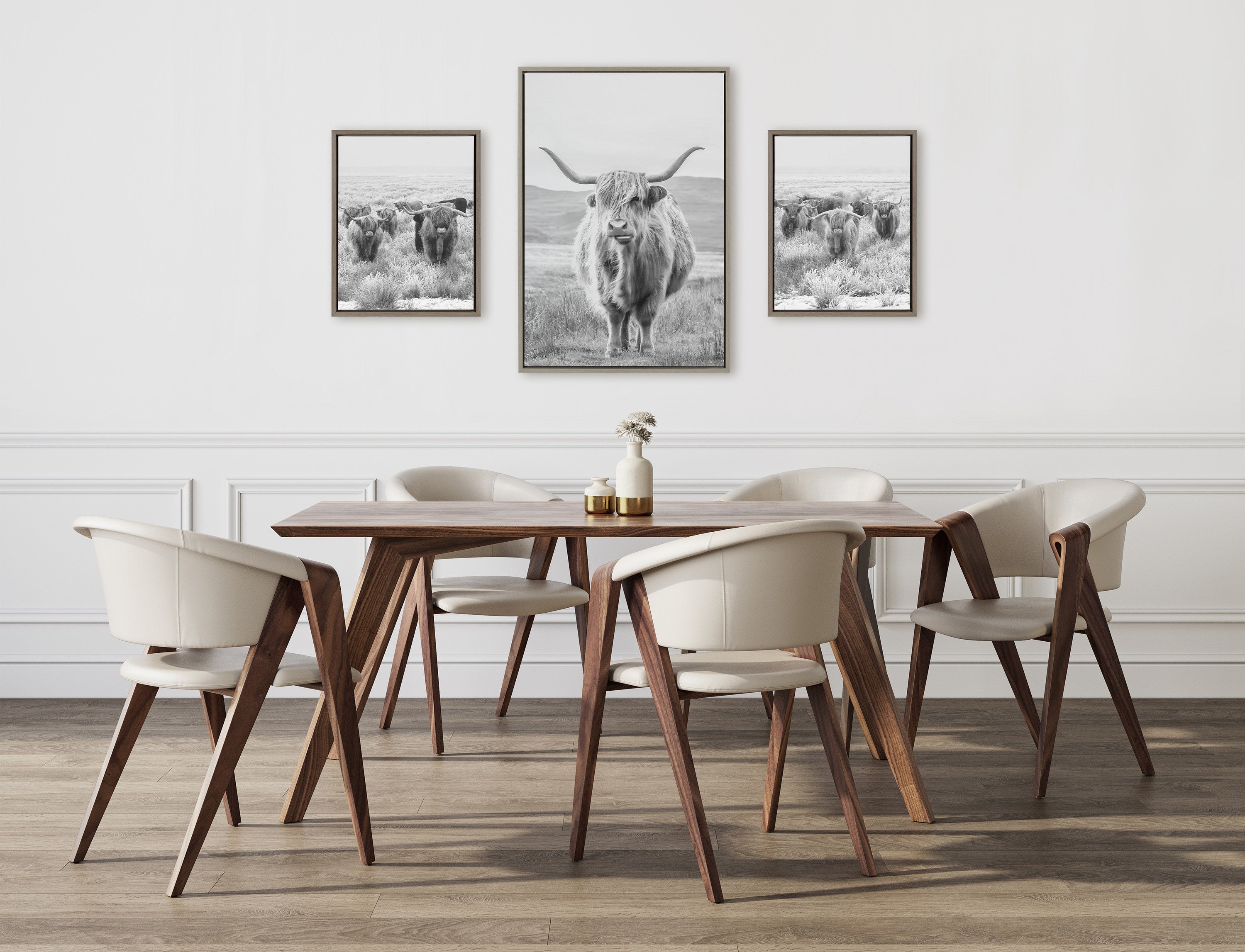 Sylvie Herd of Highland Cows BW Framed Canvas Art Set by The Creative Bunch Studio