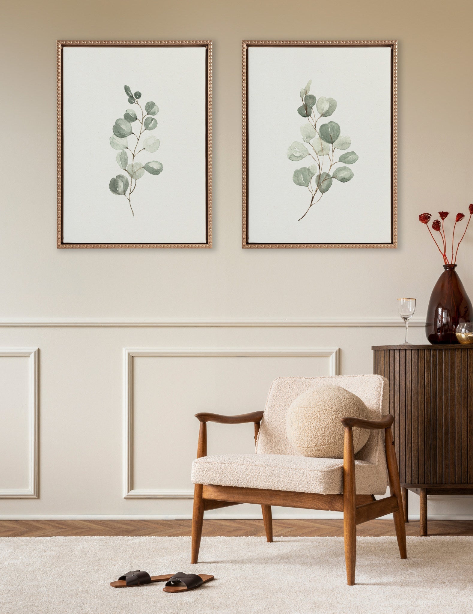 Sylvie Beaded Eucalyptus 4a and Eucalyptus 4b Framed Canvas Art Set