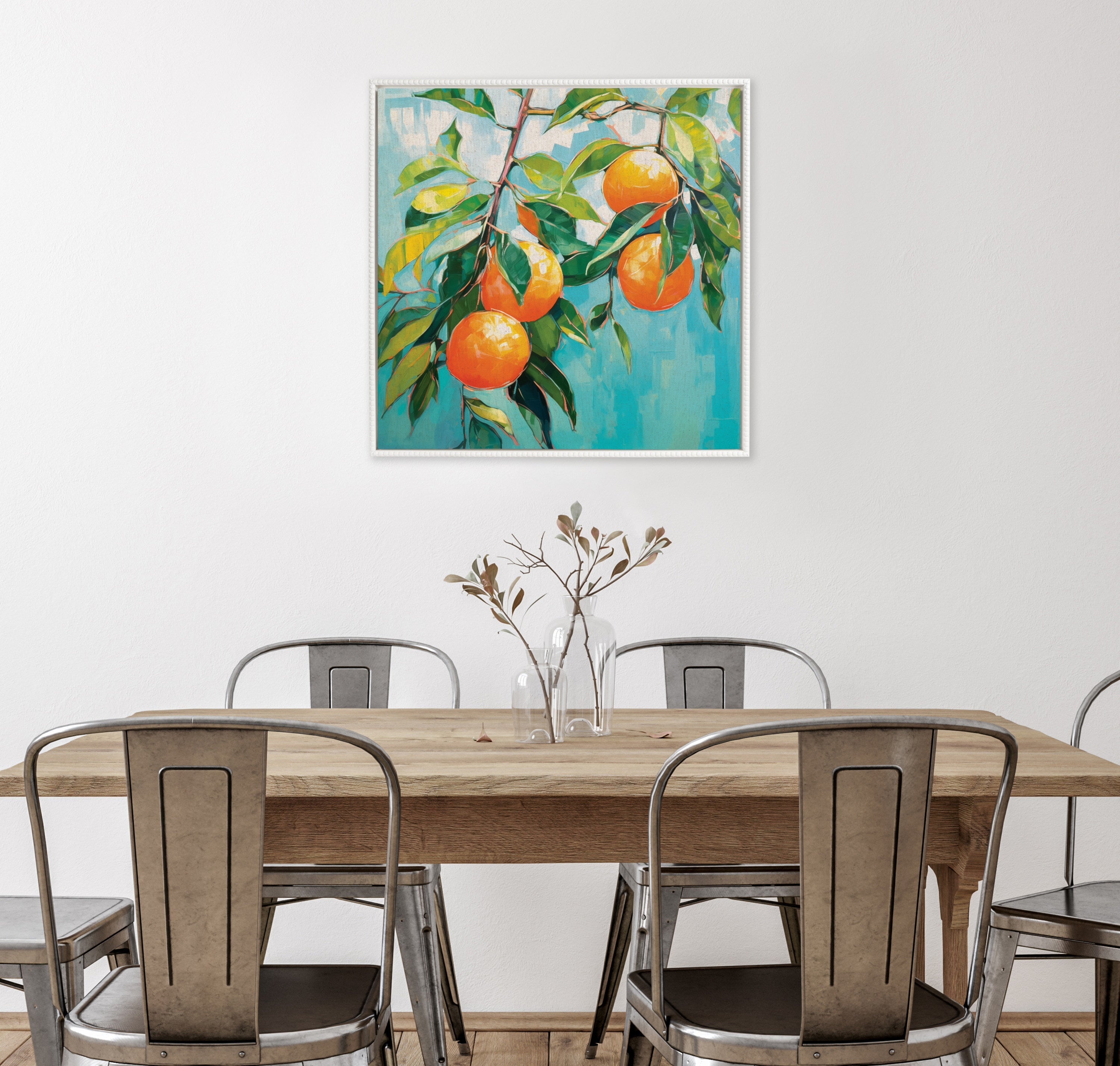 Sylvie Beaded Orange Tree Framed Canvas by The Creative Bunch Studio