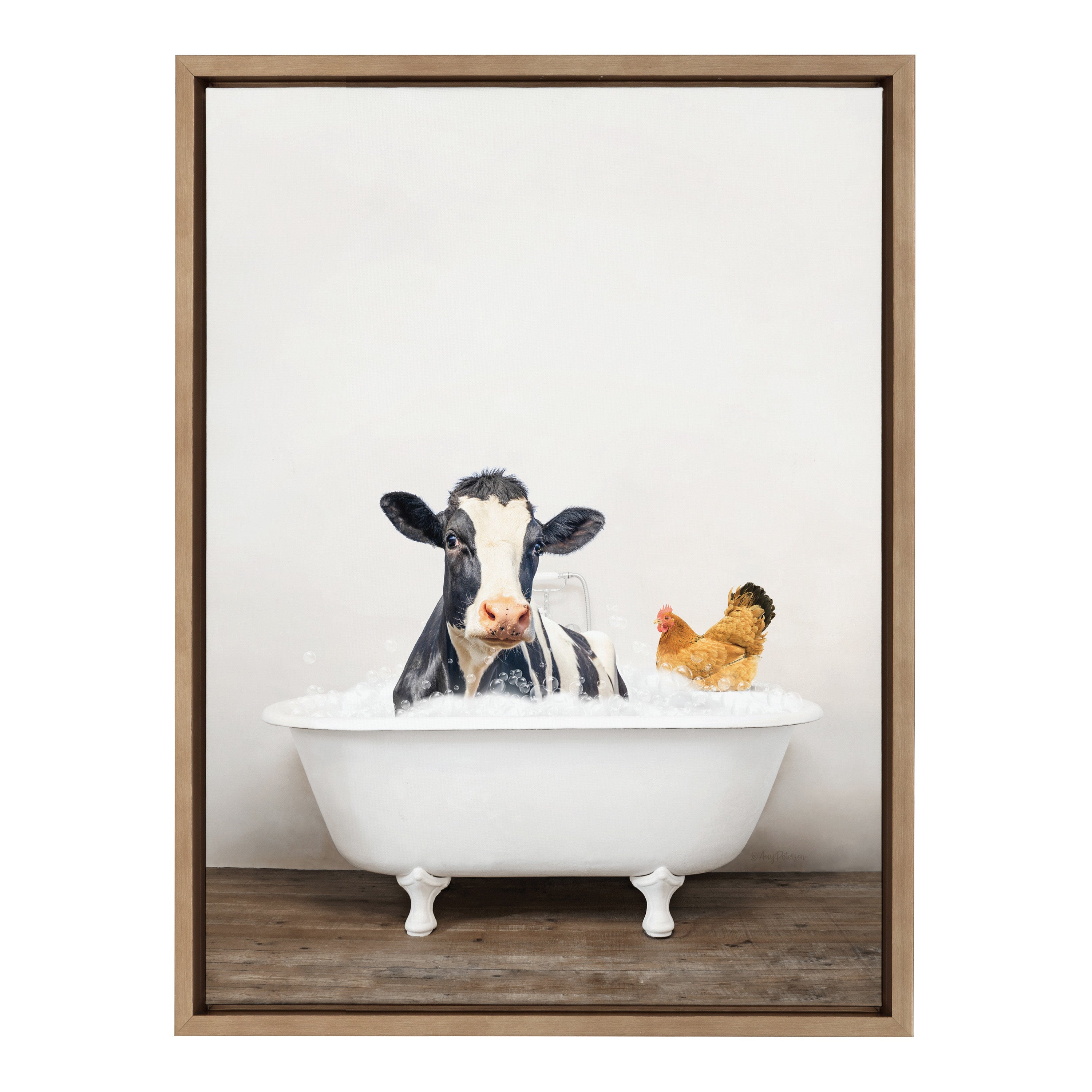 Sylvie Cow and Chicken in Rustic Bath Framed Canvas by kateandlaurel - product image 8 for Resin Society