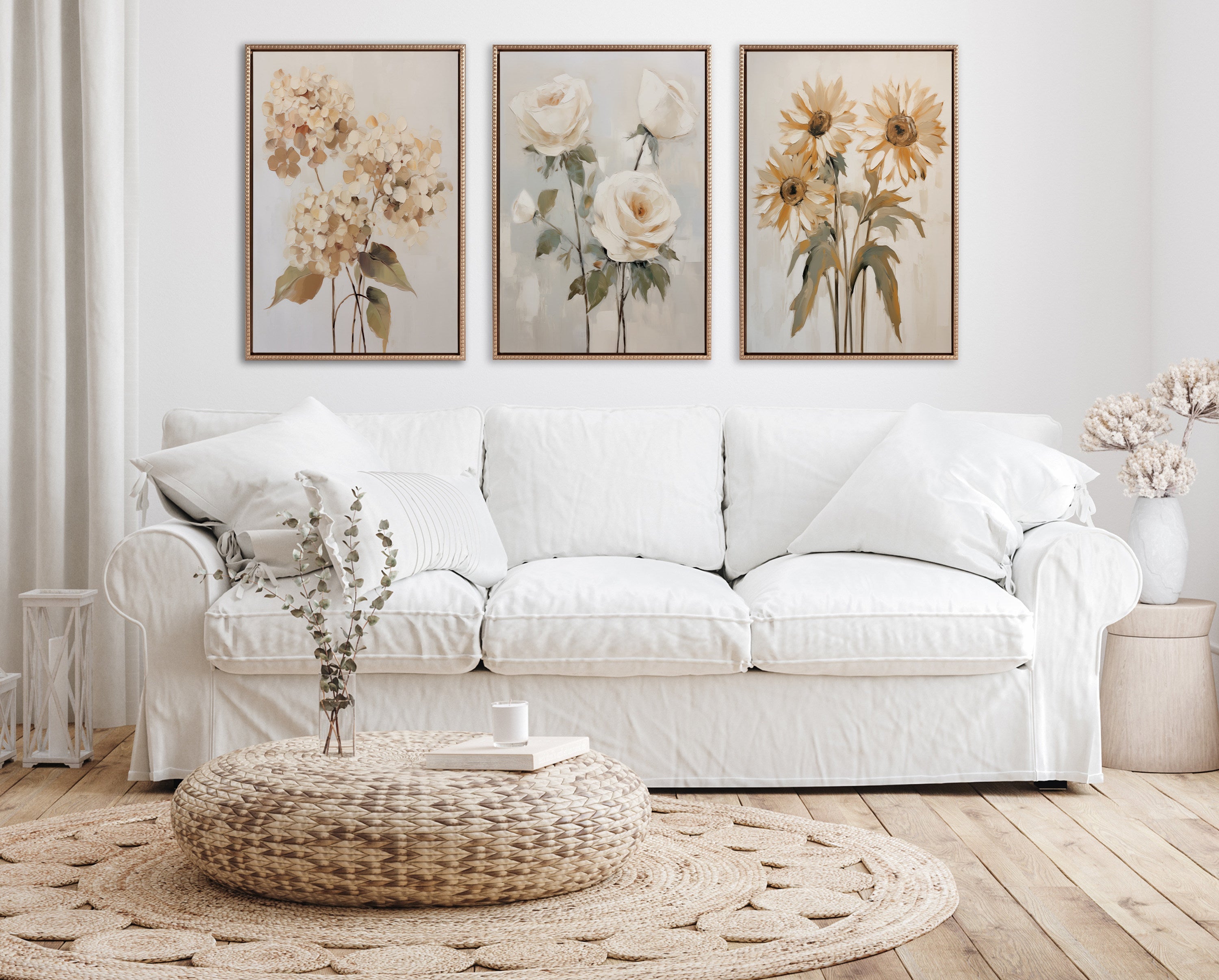 Sylvie Beaded Soft Sunflowers Framed Canvas by The Creative Bunch Studio