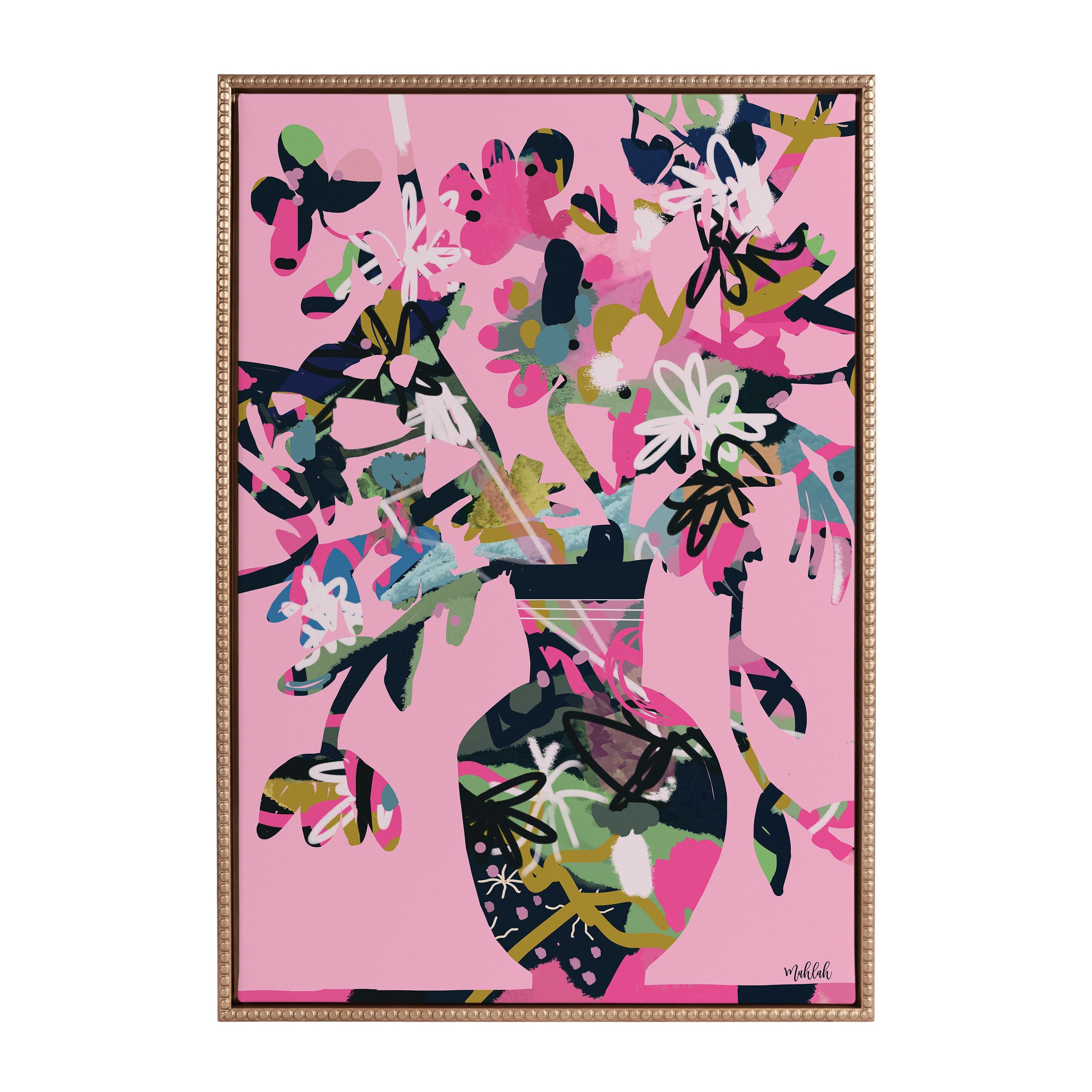 Sylvie Beaded Pinnacle Vase Framed Canvas by Inkheart Designs