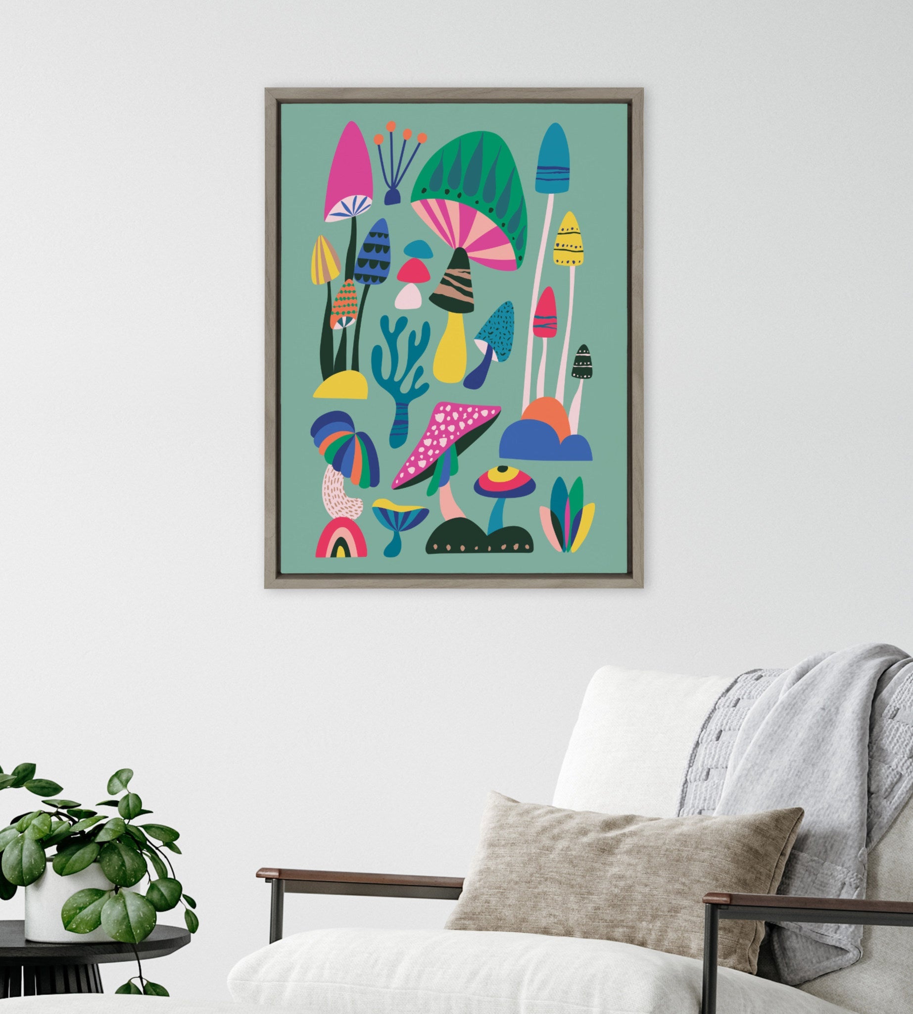 Sylvie Mid Century Modern Magic Mushrooms Framed Canvas by Rachel Lee of My Dream Wall