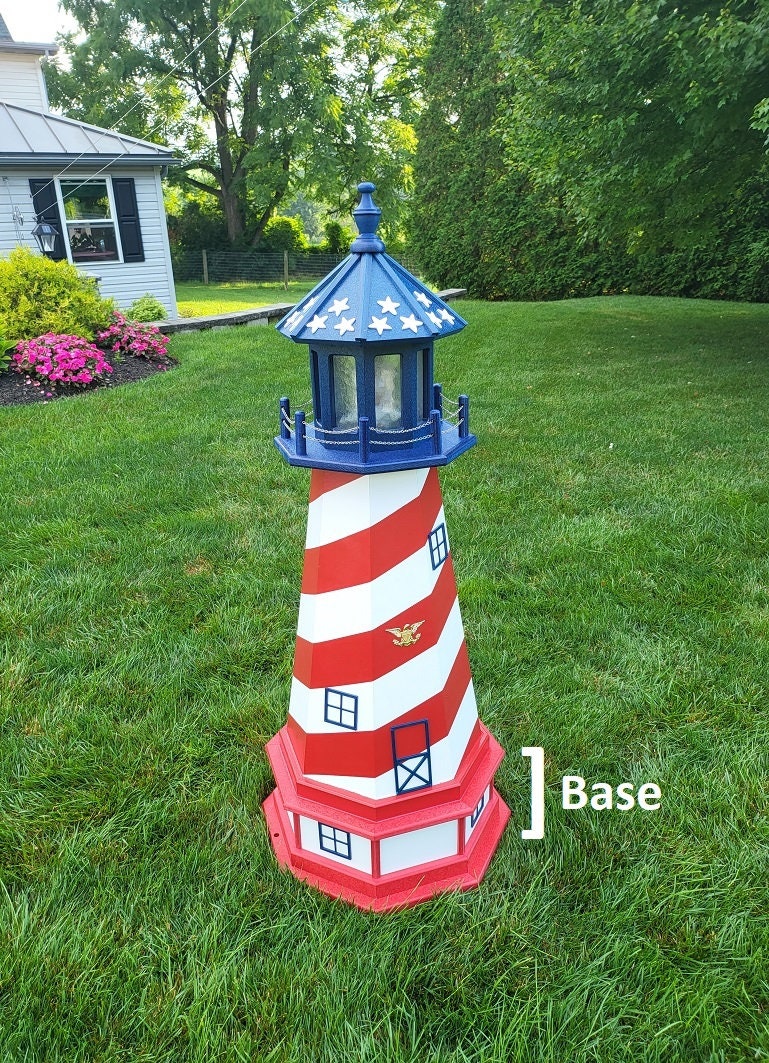 Amish handmade patriotic solar lighthouse garden decor with American flag colors
