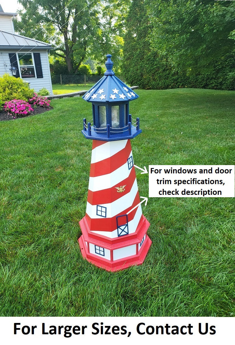 Amish handmade patriotic solar lighthouse garden decor with American flag colors