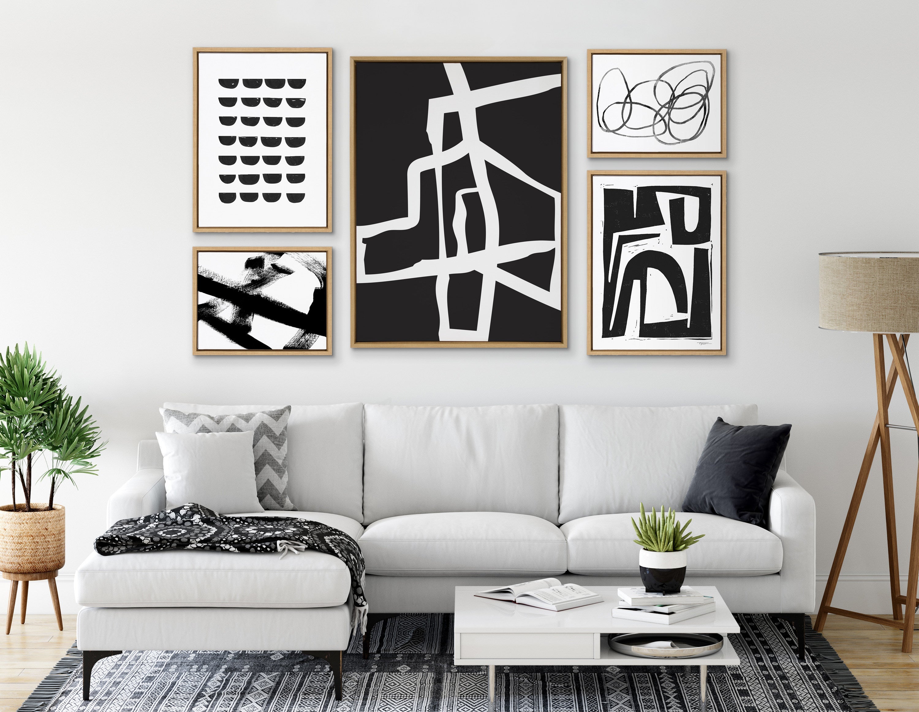 Sylvie Bold Sophisticated Abstract White Stroke Framed Canvas by kateandlaurel - product image 11 for Resin Society