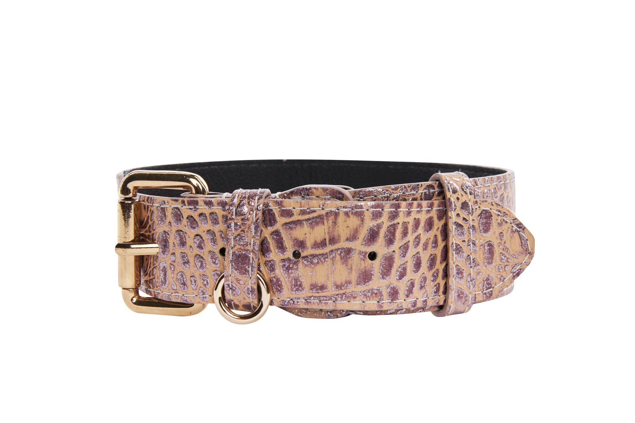 Pink, Purple & Silver Embossed Croc Italian Leather/Classic Collar