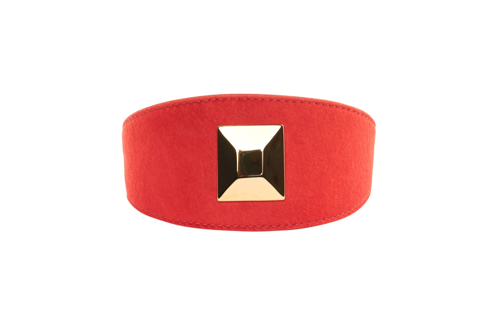Orange Hair On Hide Italian Leather With Our Large Gold Custom Rivet