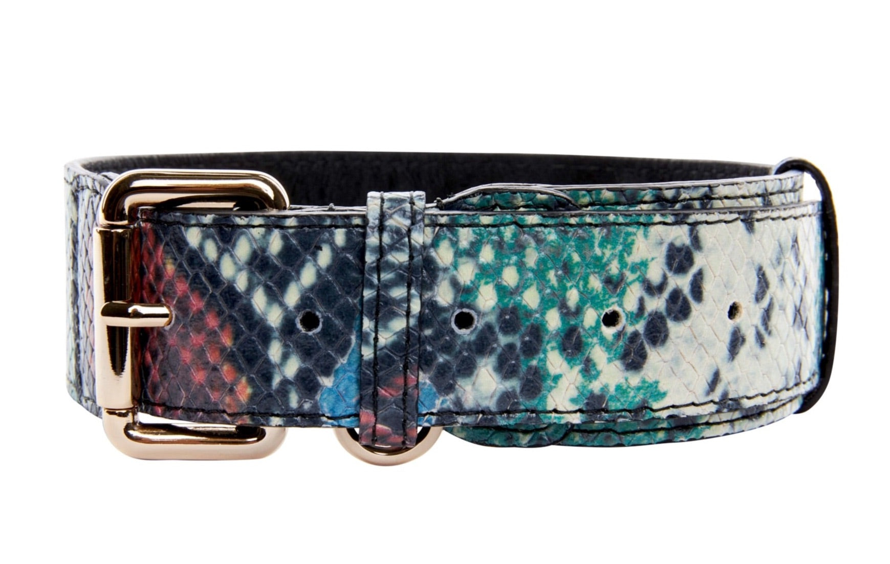 Green, Blue, Black, Red Embossed Snake Italian Leather Collar With Gold by Allysa Payne Beverly Hills - product image 2 for Resin Society