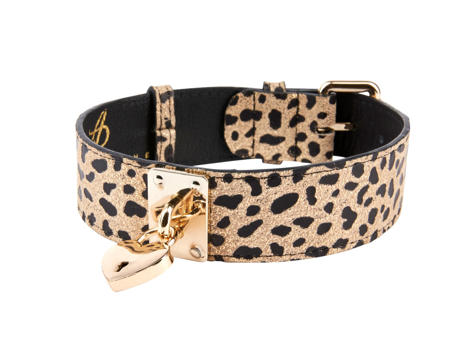 Champagne Gold Leopard Print Italian Leather Reversible Heart Locket/Classic Collar by Allysa Payne Beverly Hills