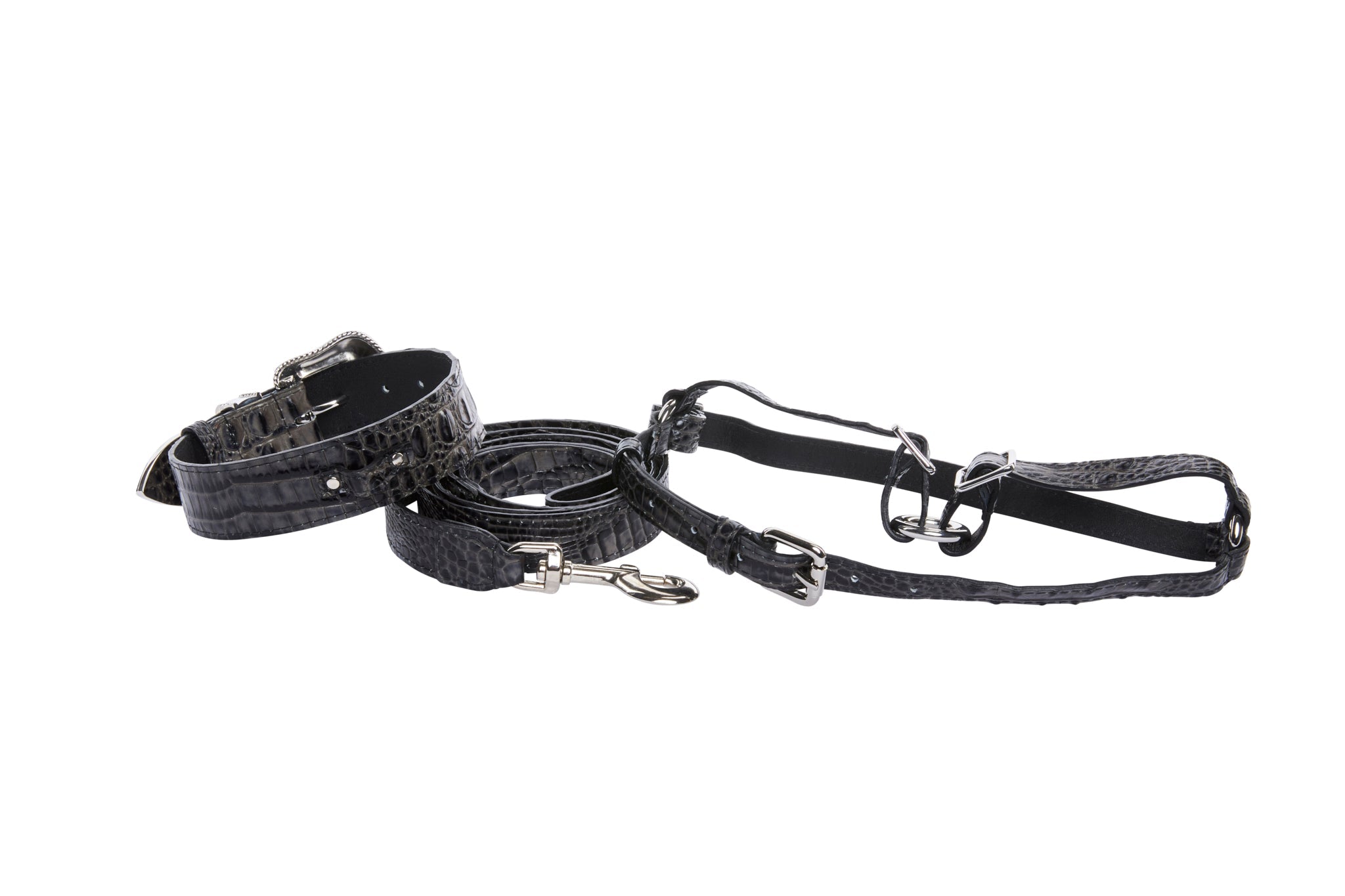Dark Grey/Light Grey Embossed Croc Italian Leather Silver Swarovski