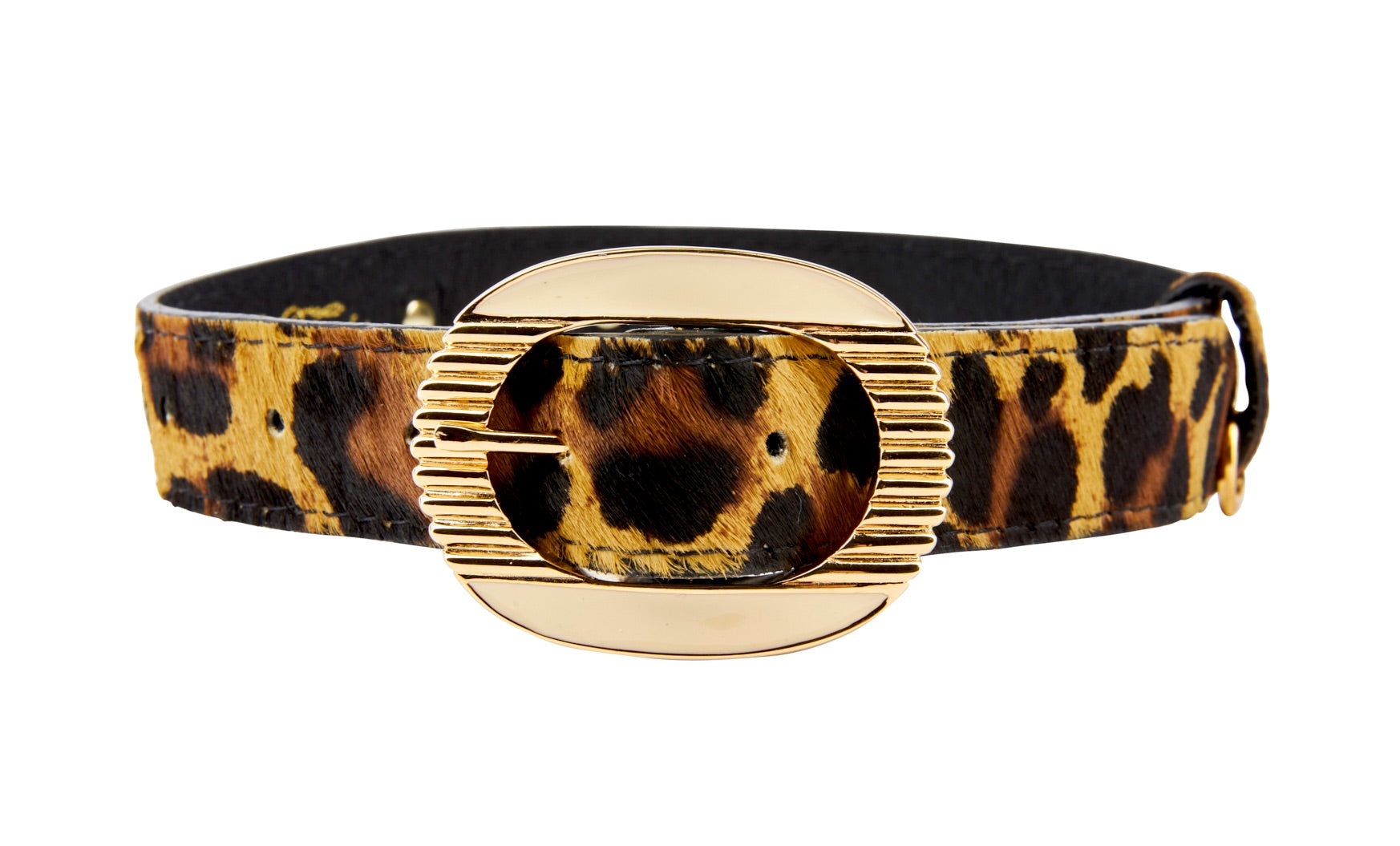 Leopard Print Hair On Hide Italian Leather Collar With Ornate Italian by Allysa Payne Beverly Hills - main product image for Resin Society