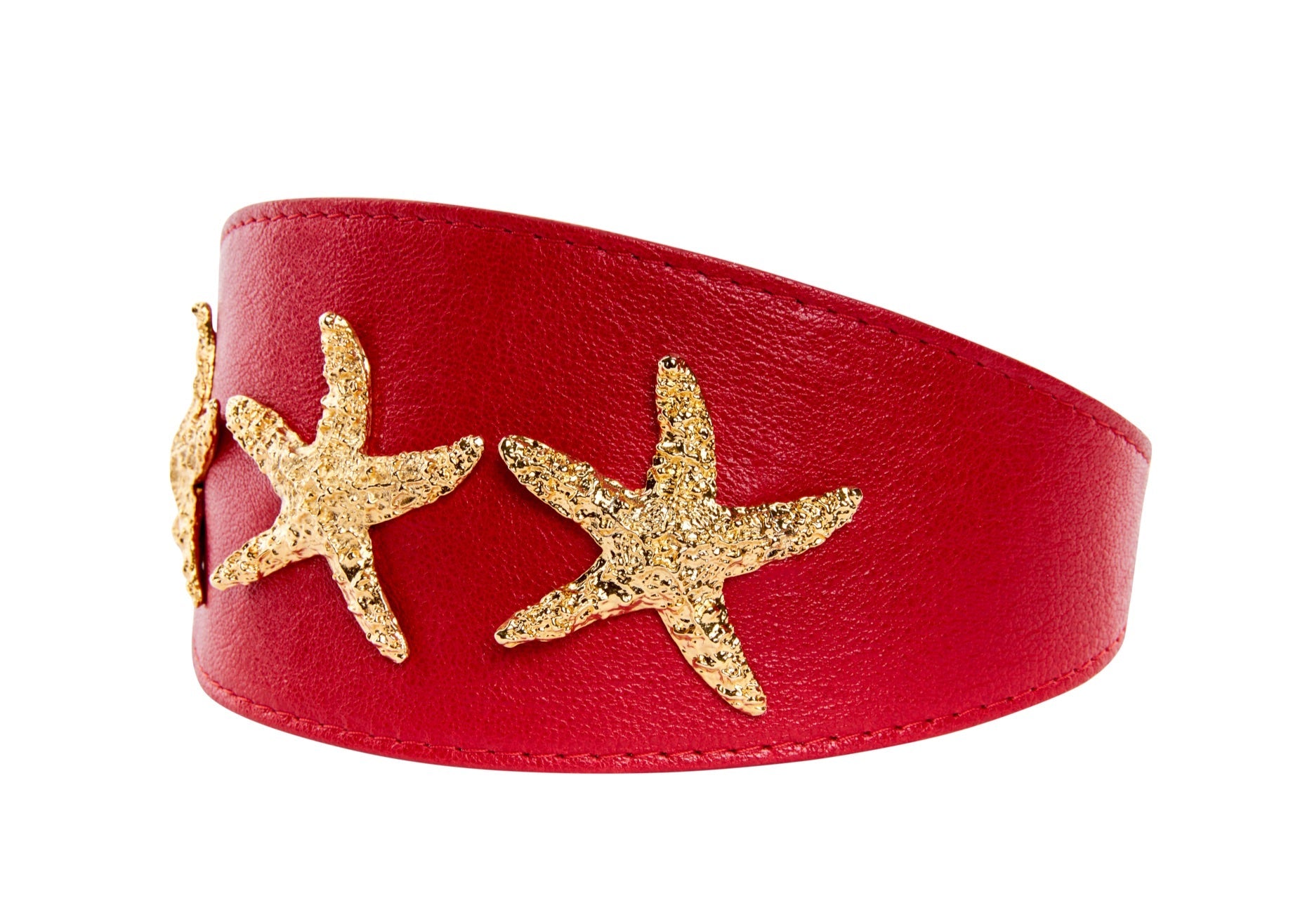 Gorgeous Red Italian Leather 3” Wide Style Collar With Custom Gold by Allysa Payne Beverly Hills - main product image for Resin Society