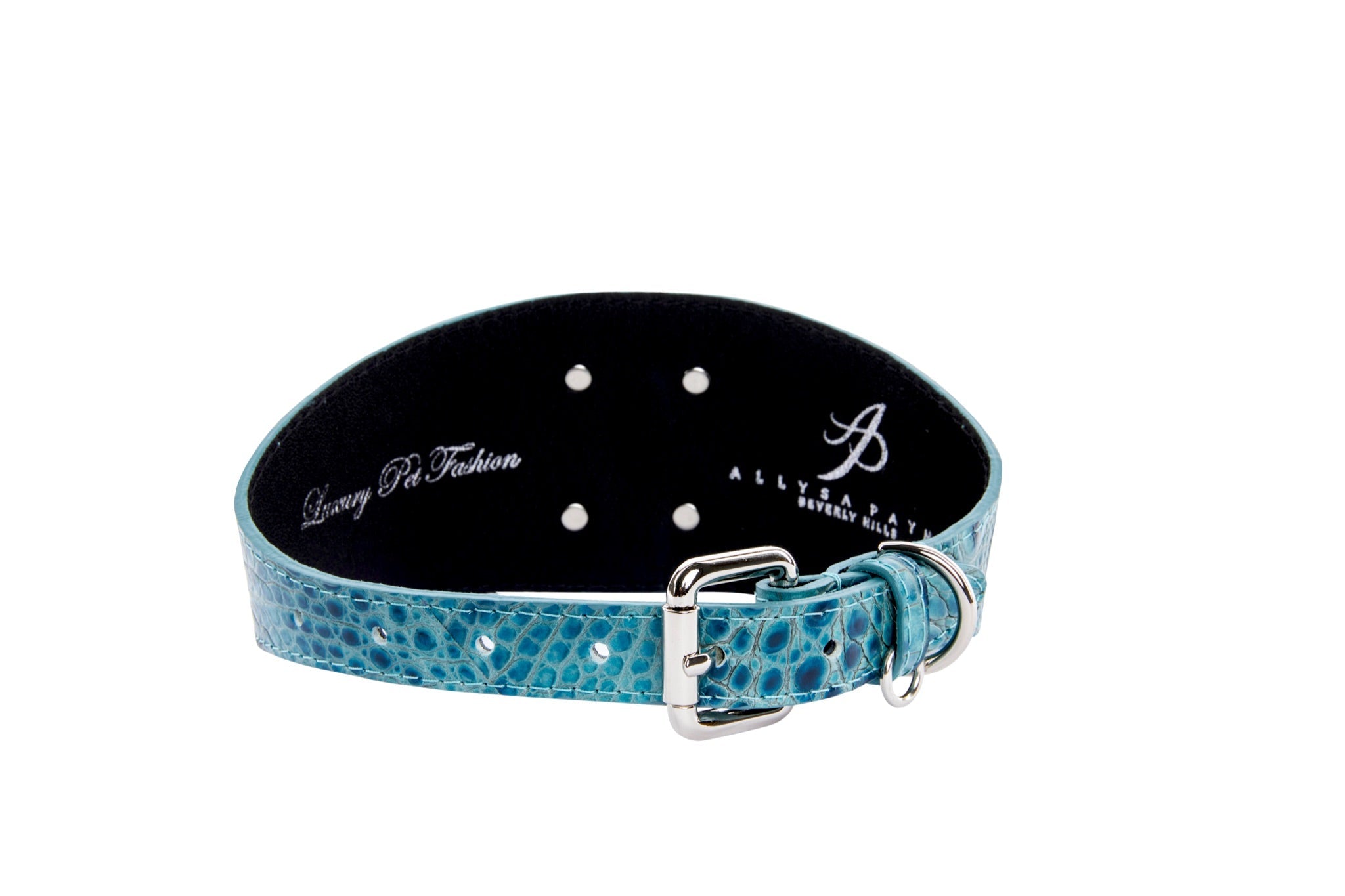 Turquoise Embossed Croc Italian Leather 3” Wide Style Collar With Large by Allysa Payne Beverly Hills - product image 2 for Resin Society