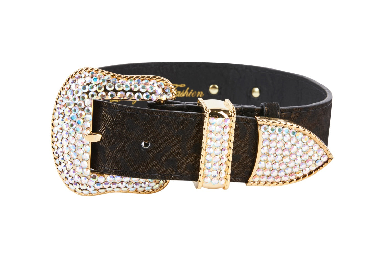 Dark Brown/Bronze Abstract Leopard Print Italian Leather Collar With