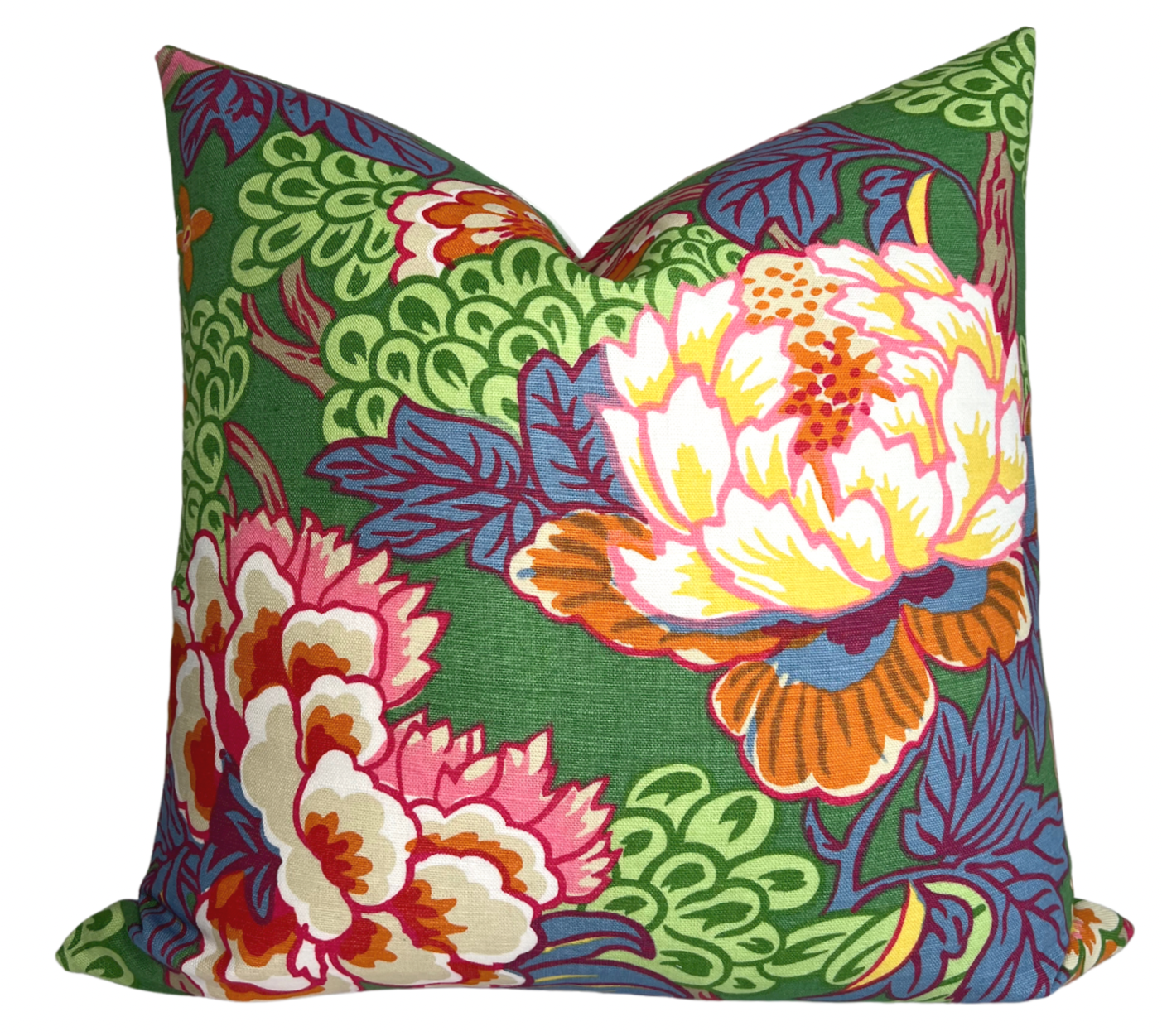Honshu Pillow Cover in green floral pattern on a chair