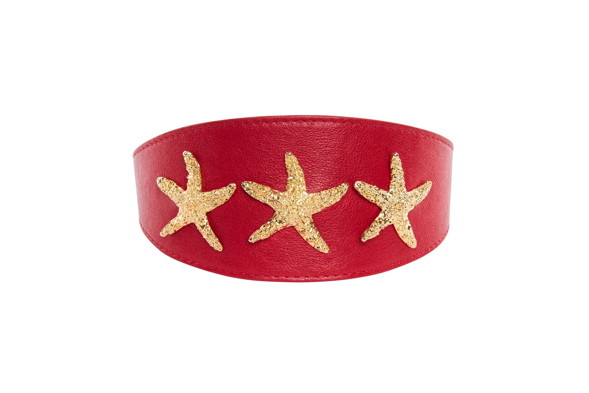 Gorgeous Red Italian Leather 3” Wide Style Collar With Custom Gold by Allysa Payne Beverly Hills - product image 2 for Resin Society