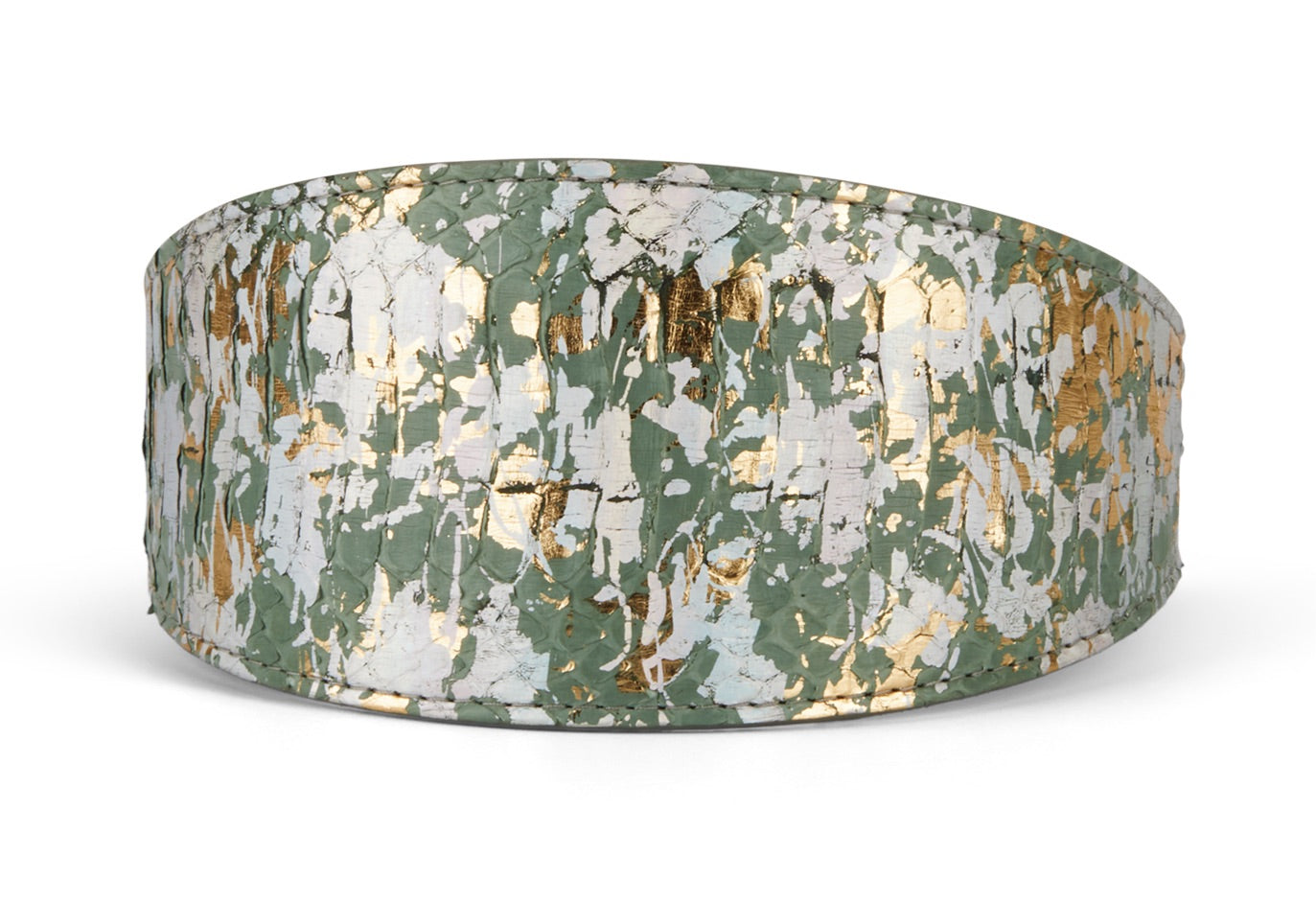 Iridescent Art Deco Green/Gold/Silver 3” Wide Style Collar by Allysa Payne Beverly Hills