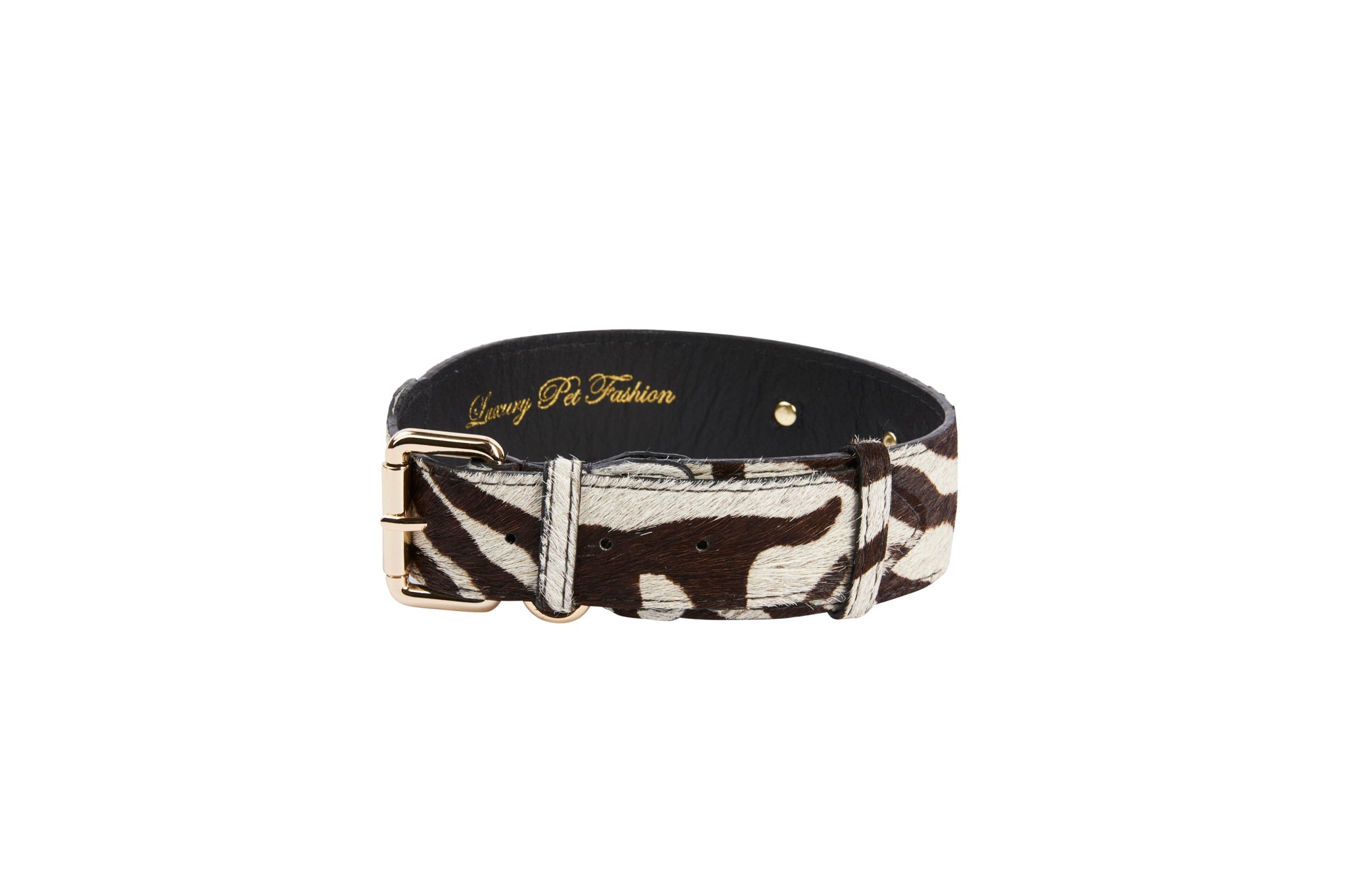 Distressed Brown & White Zebra Print Hair On Hide Classic Collar by Allysa Payne Beverly Hills - product image 3 for Resin Society
