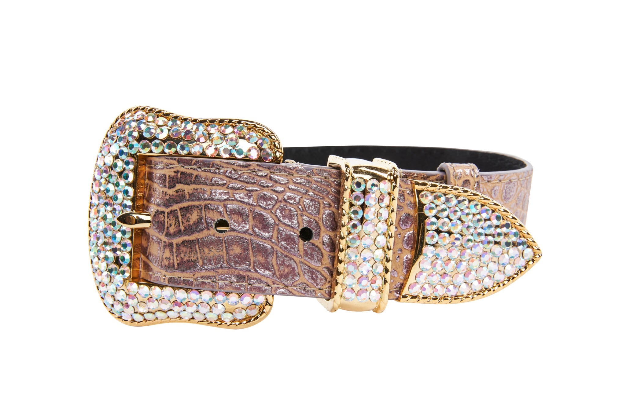 Pink, Purple & Silver Embossed Croc Italian Leather/Swarovski Crystal