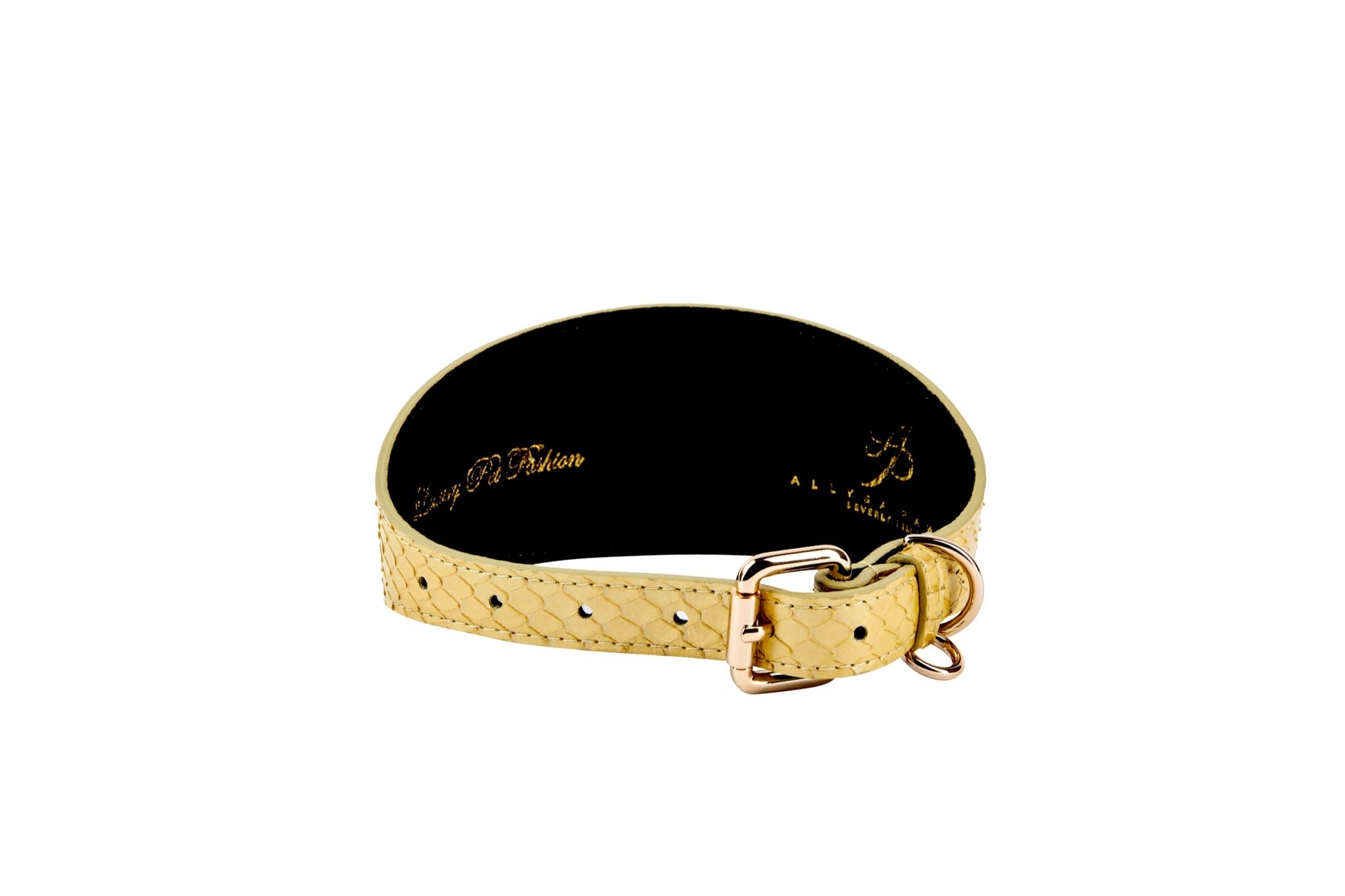 Pearl Yellow Snake With Vintage Gold & Navy Rivets. 3” Wide Style Collar by Allysa Payne Beverly Hills - product image 2 for Resin Society