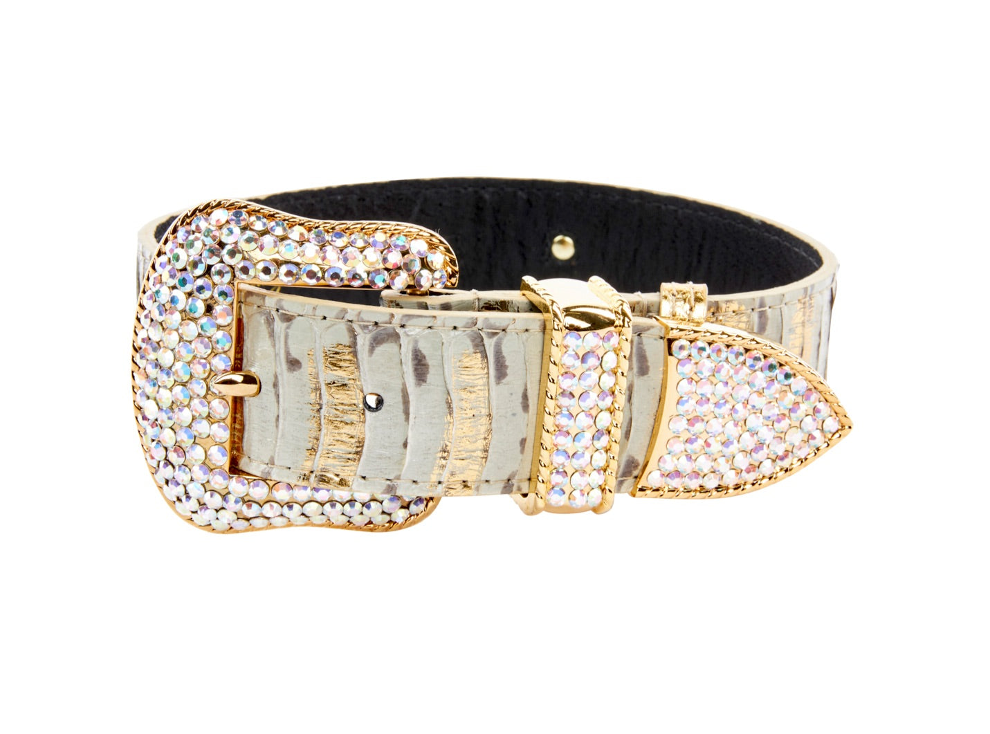 White Wash & Gold Snake Collar With Swarovski Crystal Hardware by Allysa Payne Beverly Hills - product image 2 for Resin Society