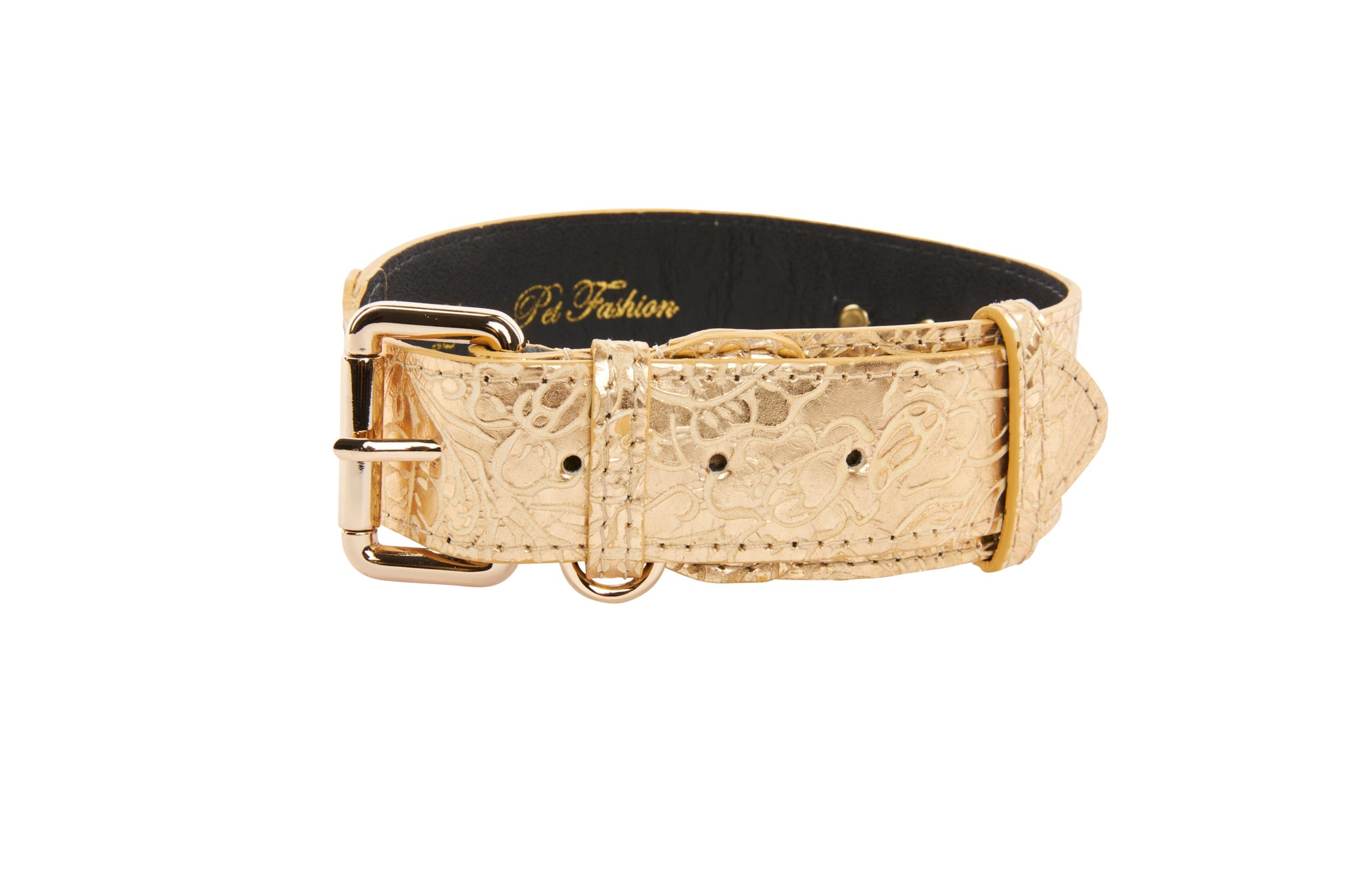 Gold Floral Print Italian Leather With Gold Classic Collar Hardware by Allysa Payne Beverly Hills - product image 2 for Resin Society