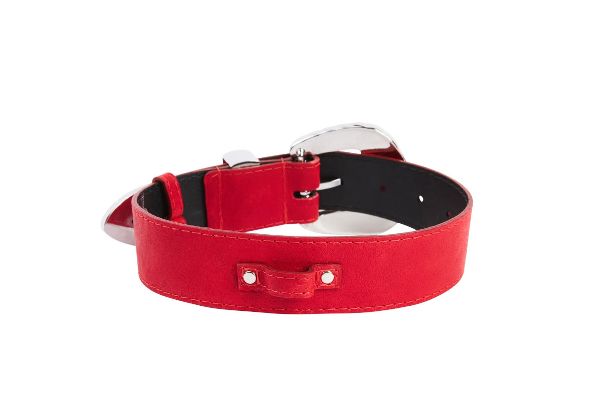 Red Distressed Italian Leather With Silver Ornate Swarovski Hardware by Allysa Payne Beverly Hills - product image 3 for Resin Society