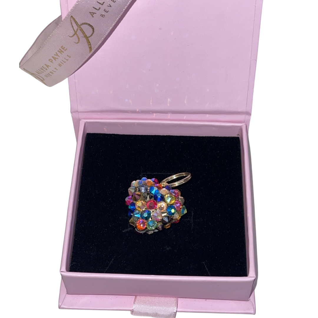 Puffy heart charm with multi color Swarovski crystals from Allysa Payne Beverly Hills