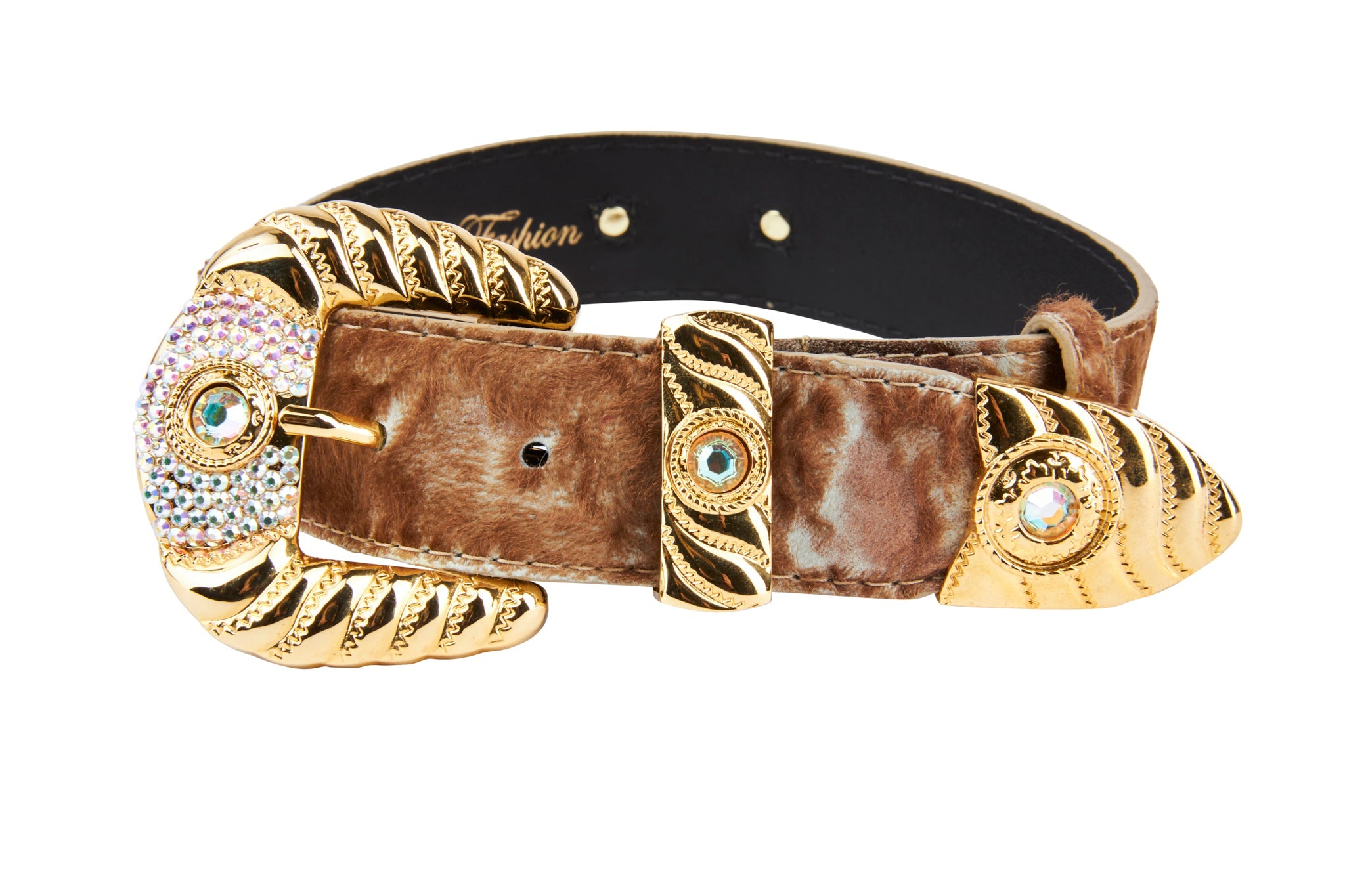Rustic, Chic Hair On Hide Italian Leather With Ornate Swarovski Crystal