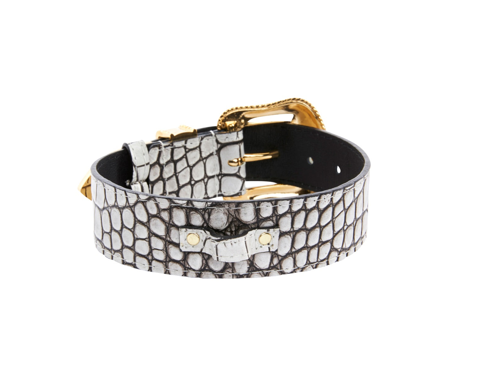 Dark Brown/Off White Embossed Croc Italian Leather Collar With Gold by Allysa Payne Beverly Hills - product image 2 for Resin Society