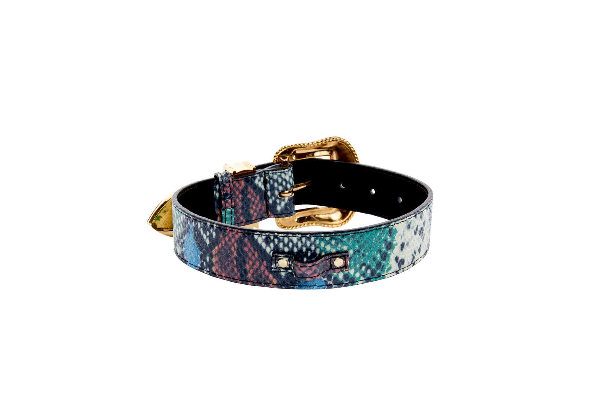 Green, Blue, Black, Red Embossed Snake Italian Leather Collar With Gold by Allysa Payne Beverly Hills - product image 3 for Resin Society