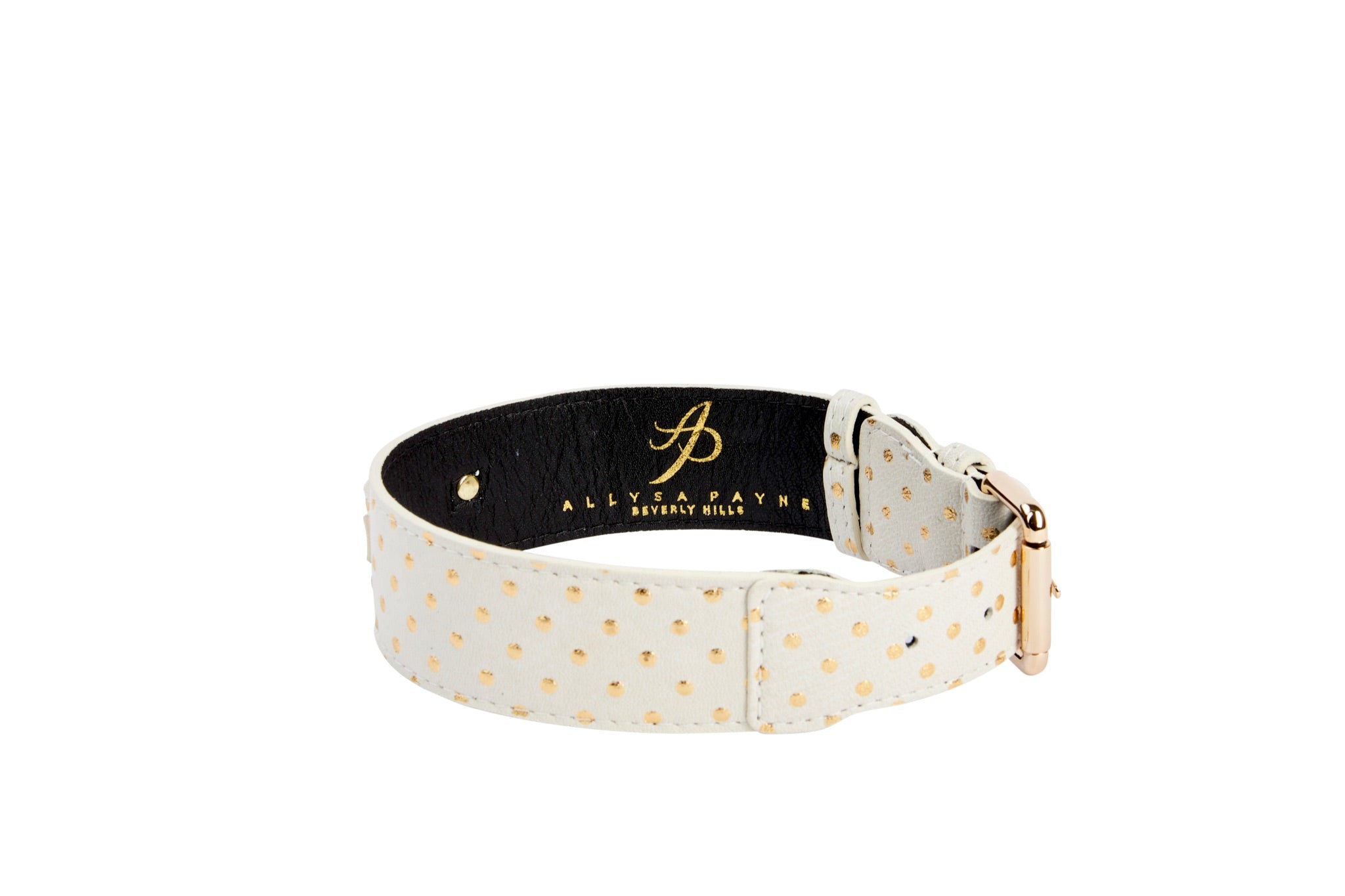 White & Gold Polka Dot Italian Leather Classic Collar by Allysa Payne Beverly Hills - product image 3 for Resin Society