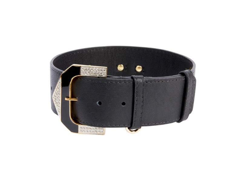 Black Italian Leather Collar With Glamorous Italian Hardware by Allysa Payne Beverly Hills - product image 2 for Resin Society