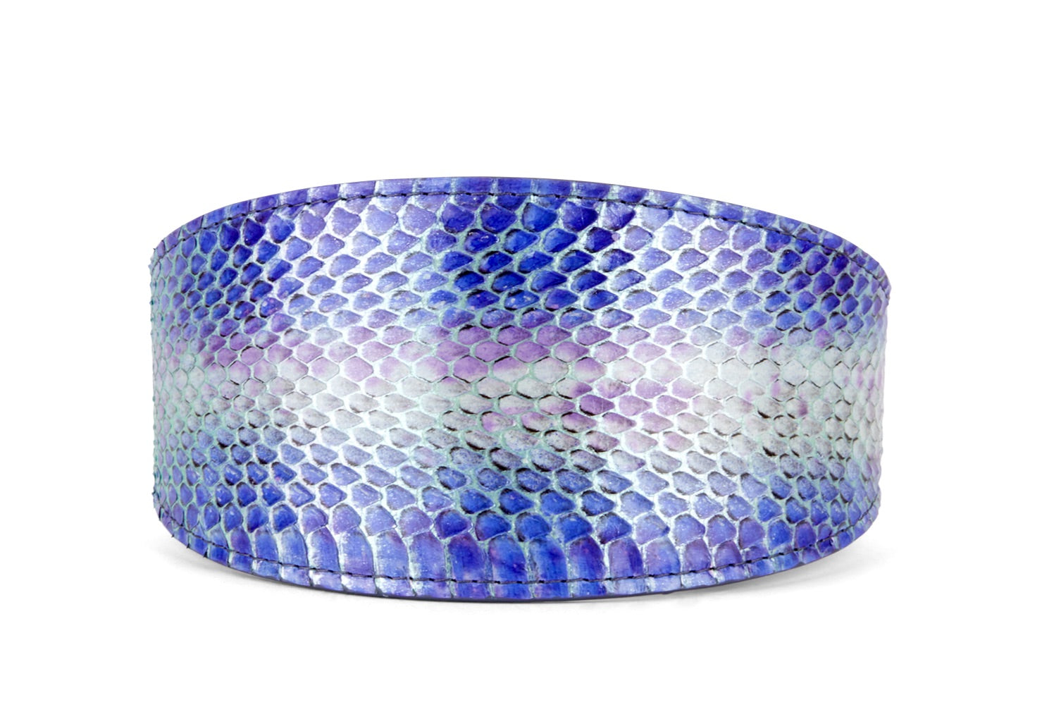 Multi-Color Purple Silver Iridescent Snake 3 inch wide style collar with silver hardware