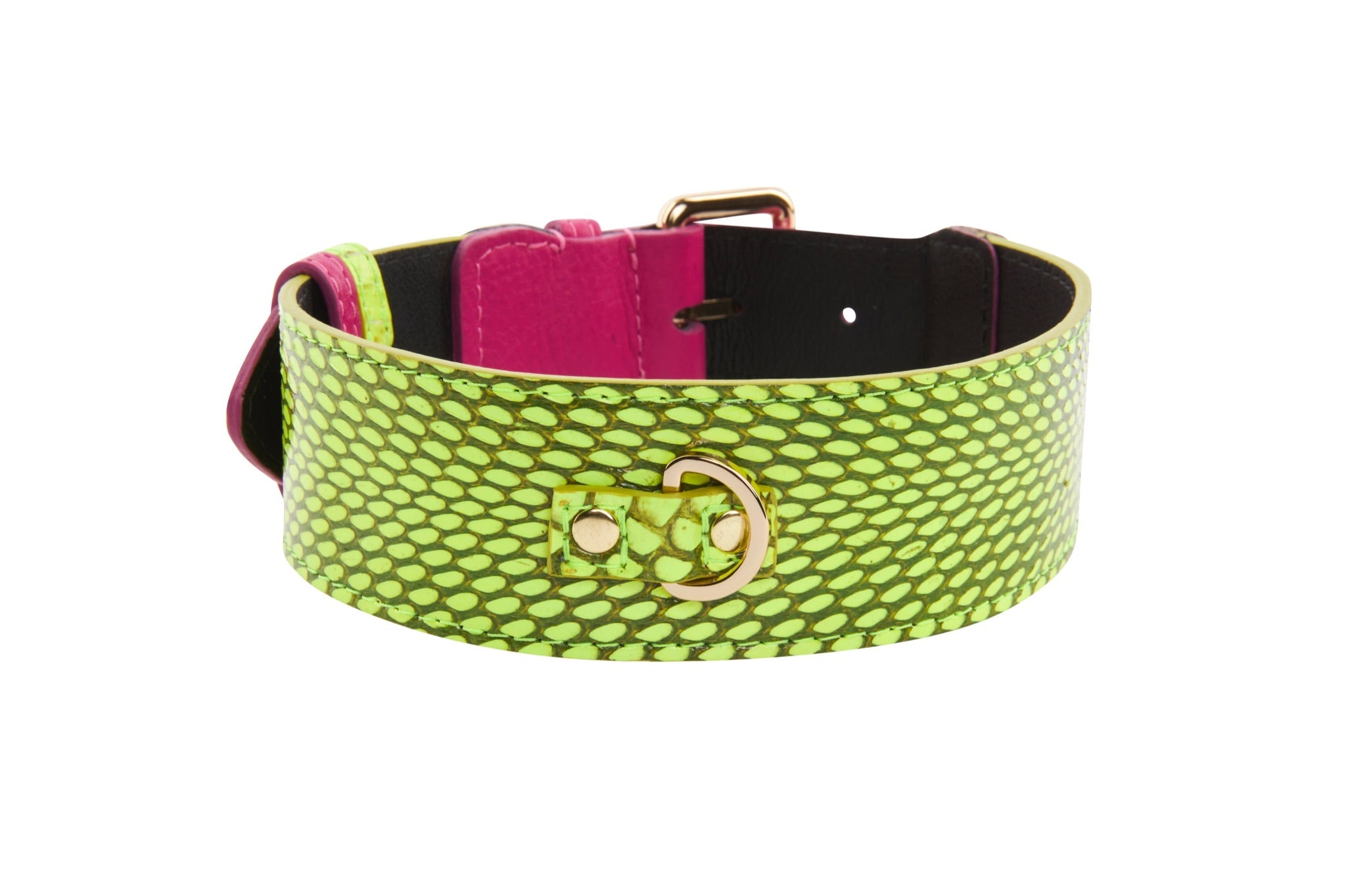 Neon Green Snake With Fuchsia Pink Italian Leather With Gold Classic by Allysa Payne Beverly Hills - product image 2 for Resin Society